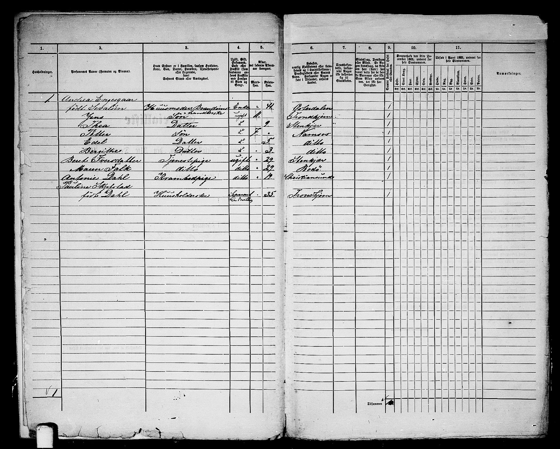 RA, 1865 census for Namsos/Namsos, 1865, p. 6