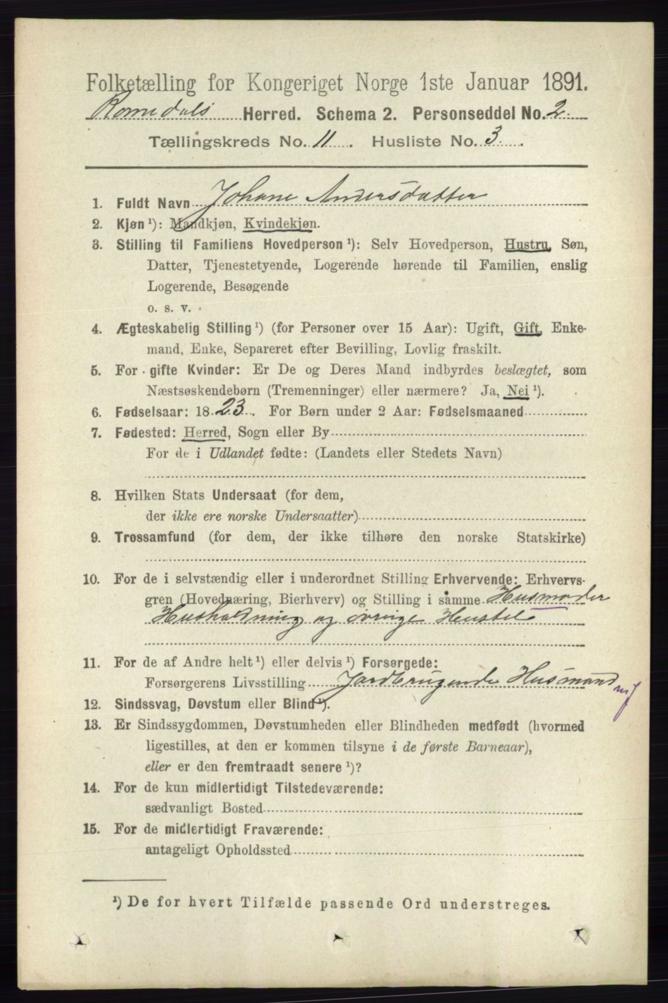 RA, 1891 census for 0416 Romedal, 1891, p. 5409