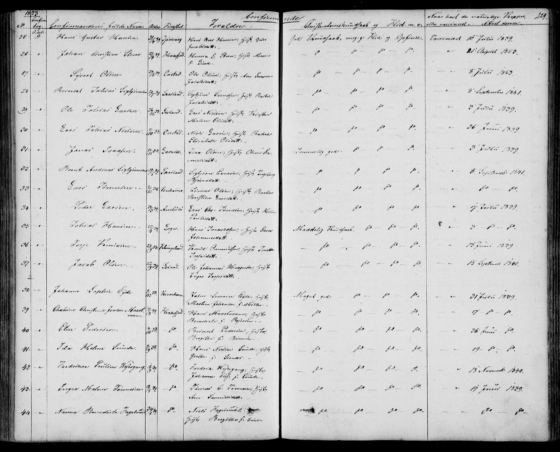Flekkefjord sokneprestkontor, SAK/1111-0012/F/Fb/Fbc/L0005: Parish register (copy) no. B 5, 1846-1866, p. 229
