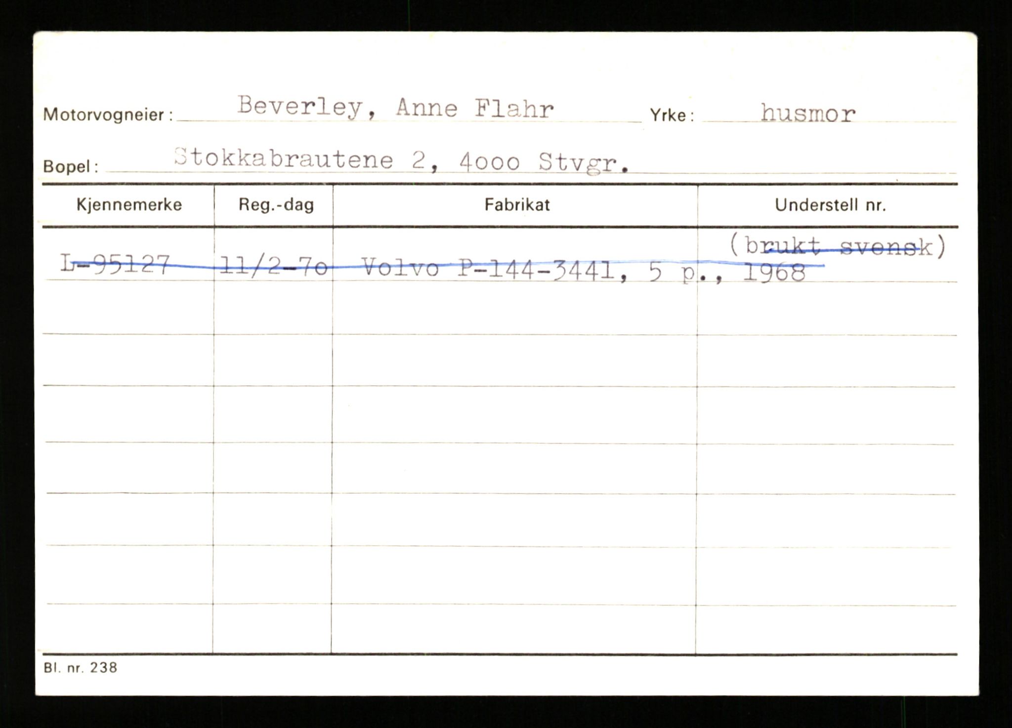 Stavanger trafikkstasjon, AV/SAST-A-101942/0/H/L0003: Bergeland - Bjørns, 1930-1971, p. 945