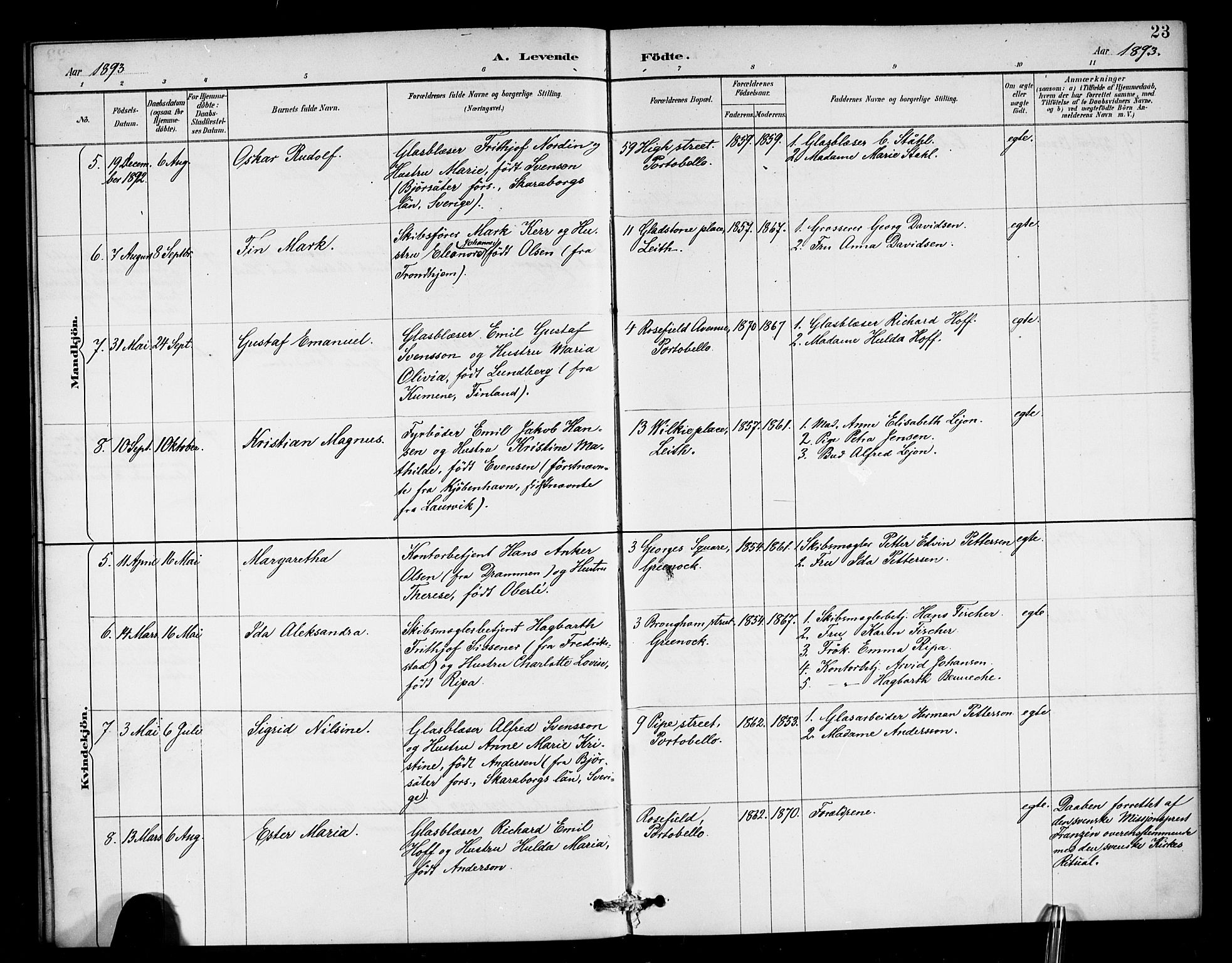 Den norske sjømannsmisjon i utlandet/Skotske havner (Leith, Glasgow), AV/SAB-SAB/PA-0100/H/Ha/Haa/L0003: Parish register (official) no. A 3, 1887-1898, p. 23