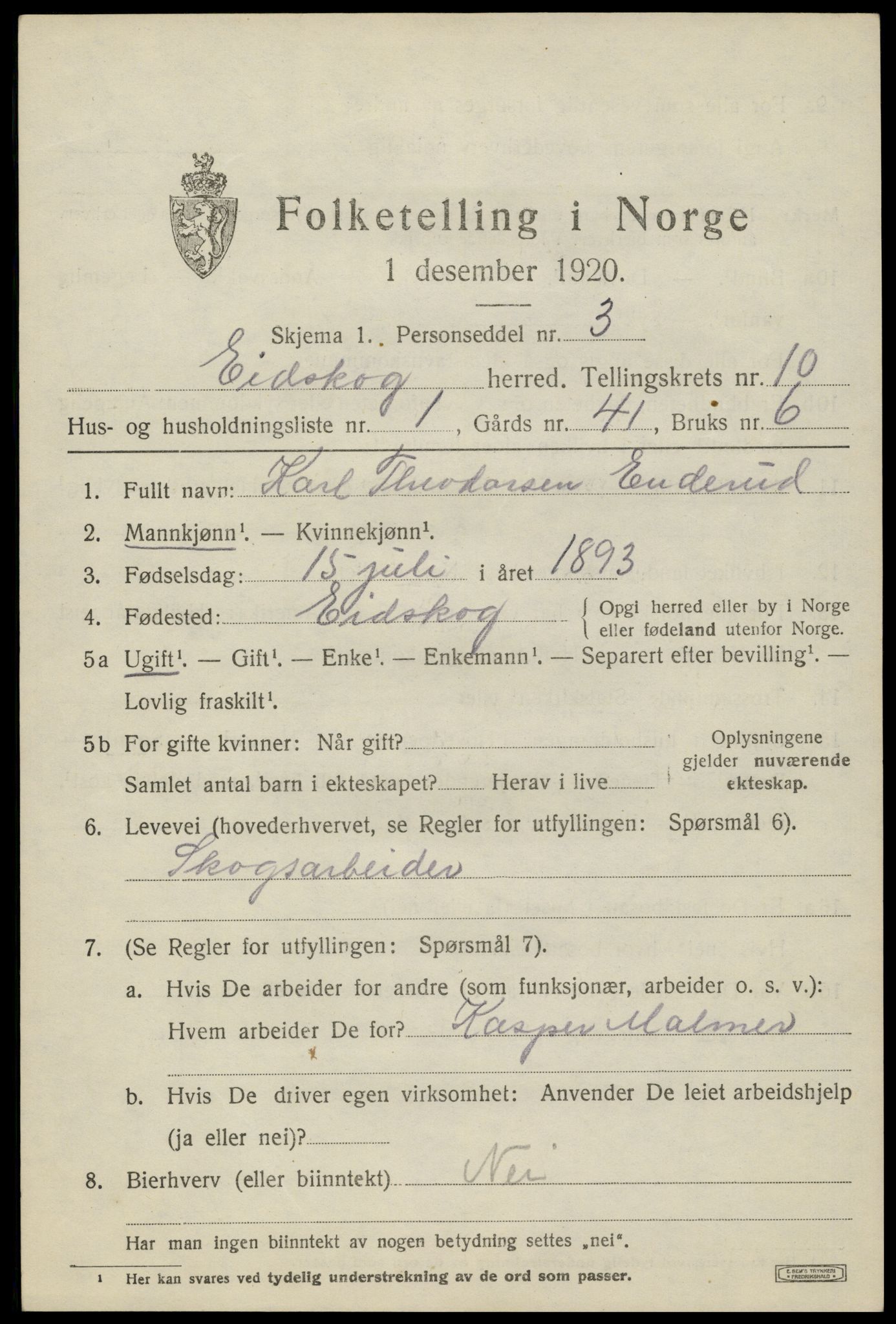 SAH, 1920 census for Eidskog, 1920, p. 11121