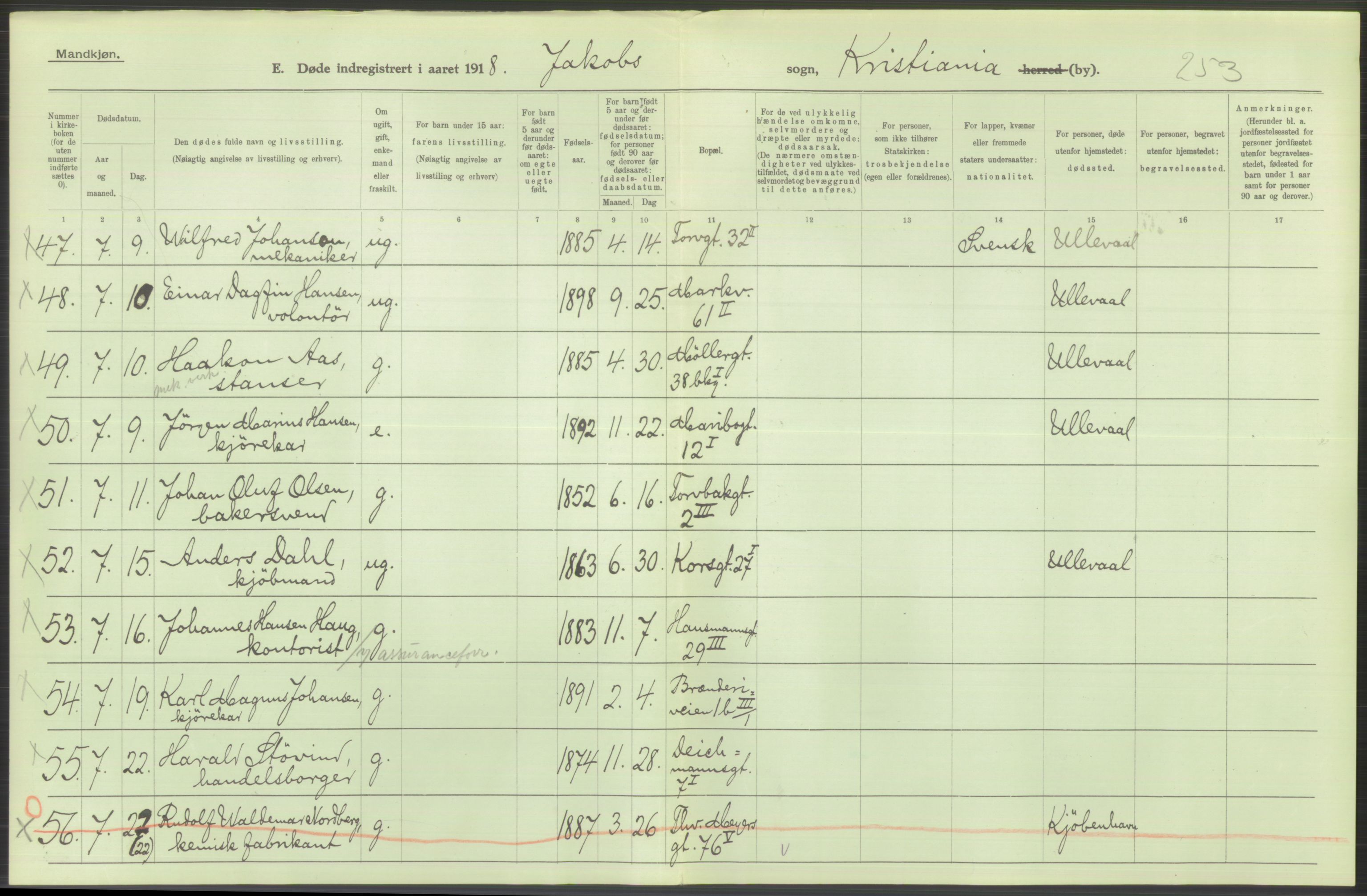 Statistisk sentralbyrå, Sosiodemografiske emner, Befolkning, AV/RA-S-2228/D/Df/Dfb/Dfbh/L0010: Kristiania: Døde, 1918, p. 788