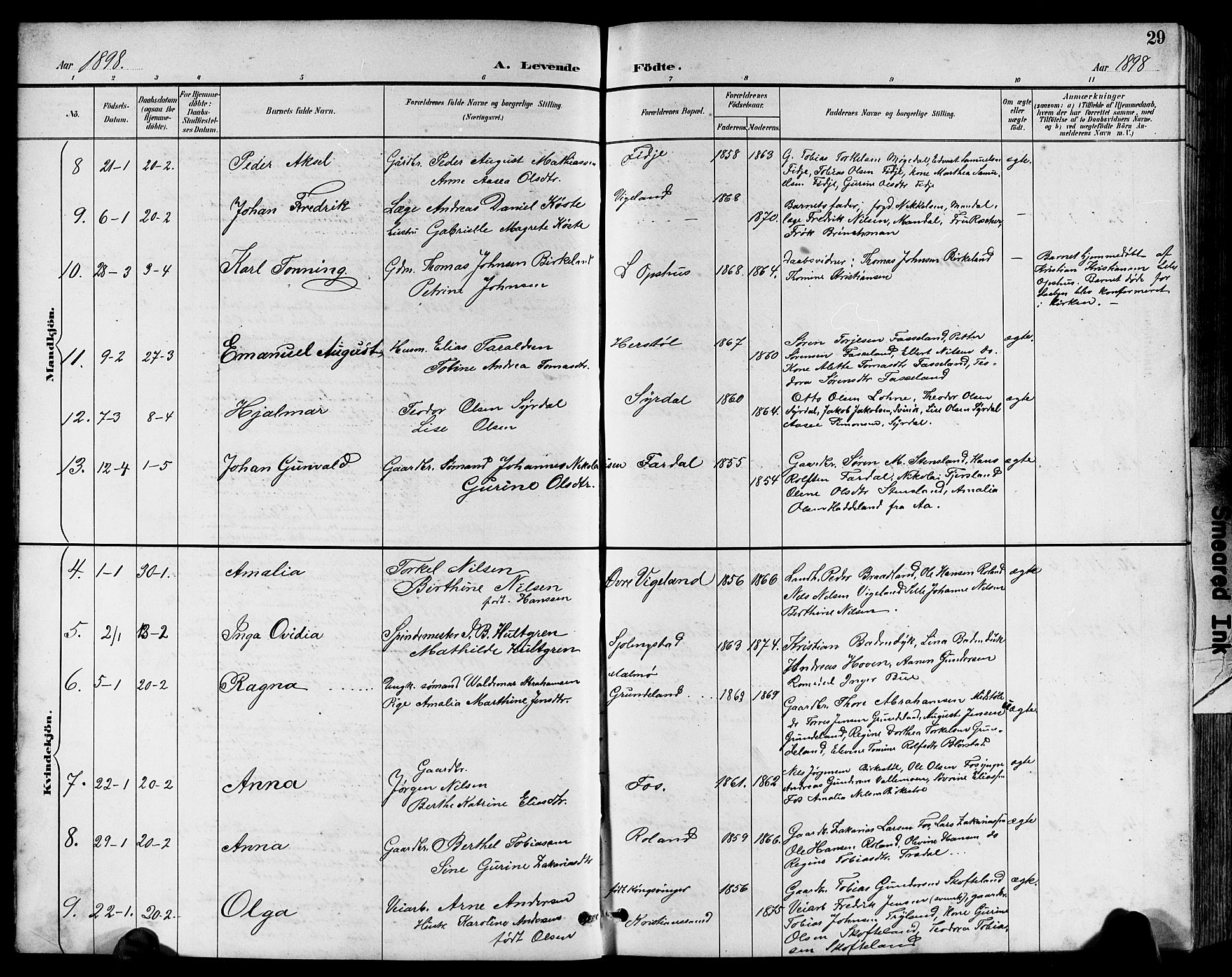 Sør-Audnedal sokneprestkontor, AV/SAK-1111-0039/F/Fb/Fbb/L0006: Parish register (copy) no. B 6, 1893-1915, p. 29