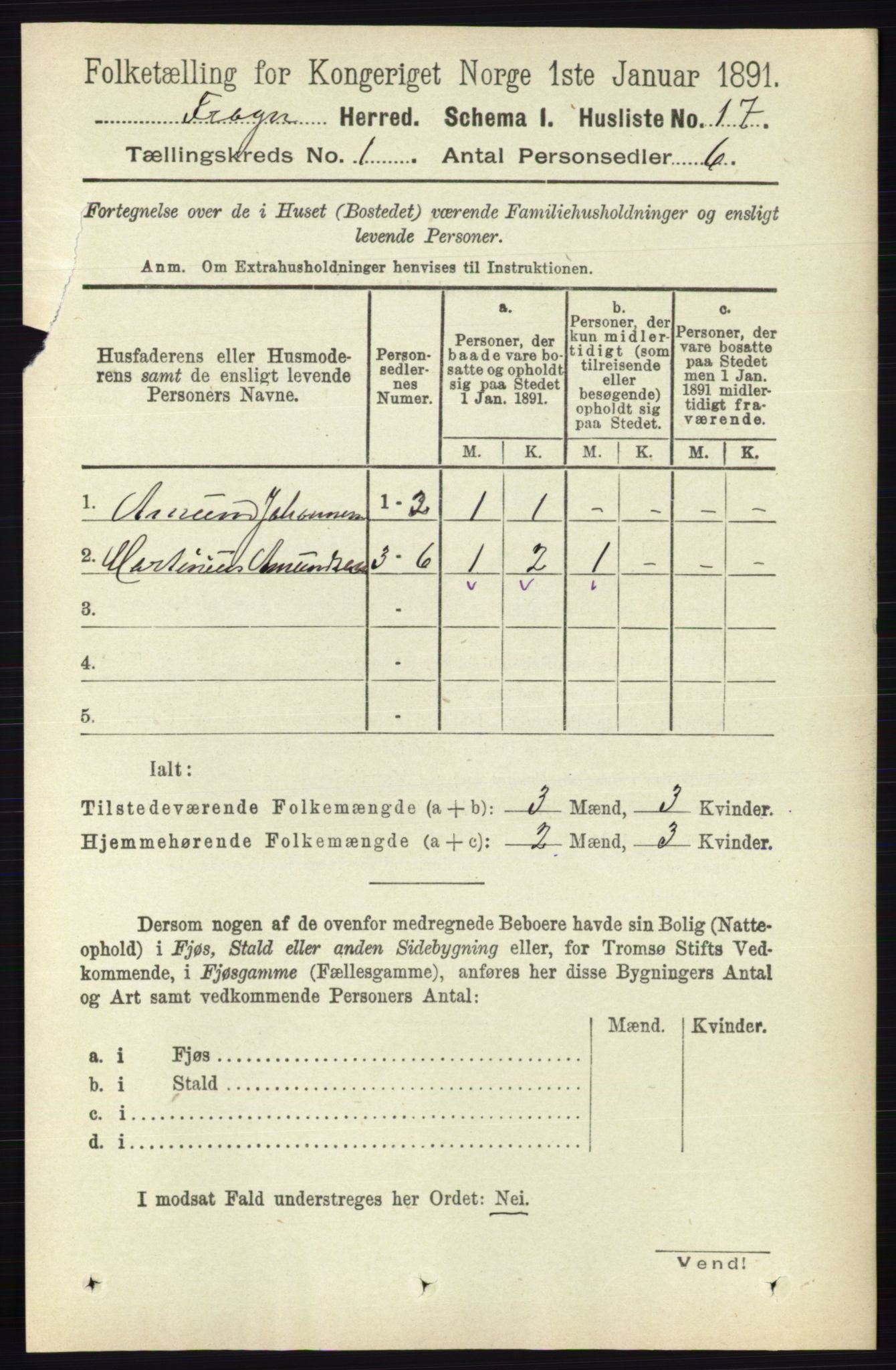 RA, 1891 census for 0215 Frogn, 1891, p. 32