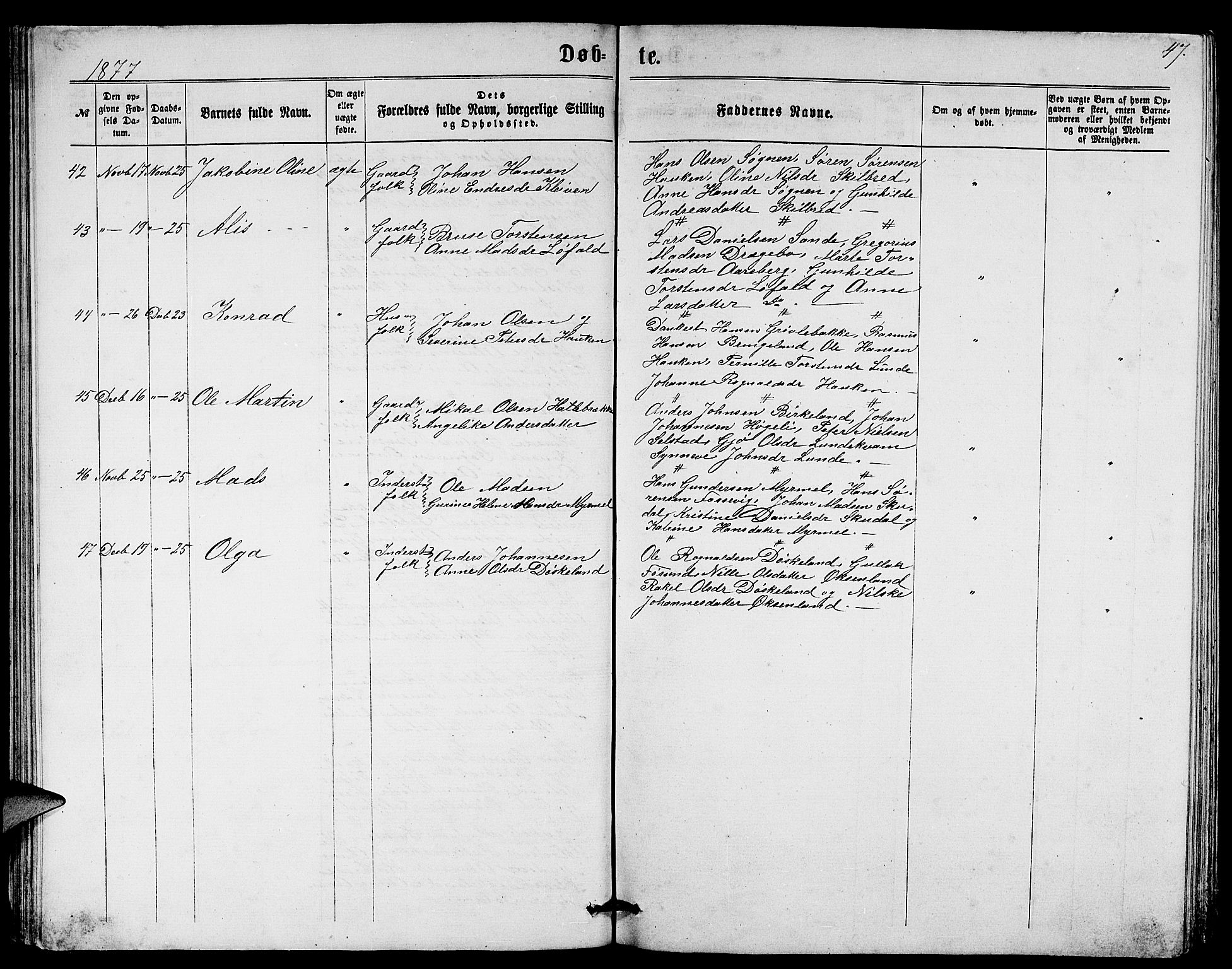 Gaular sokneprestembete, AV/SAB-A-80001/H/Hab: Parish register (copy) no. A 2, 1863-1877, p. 47