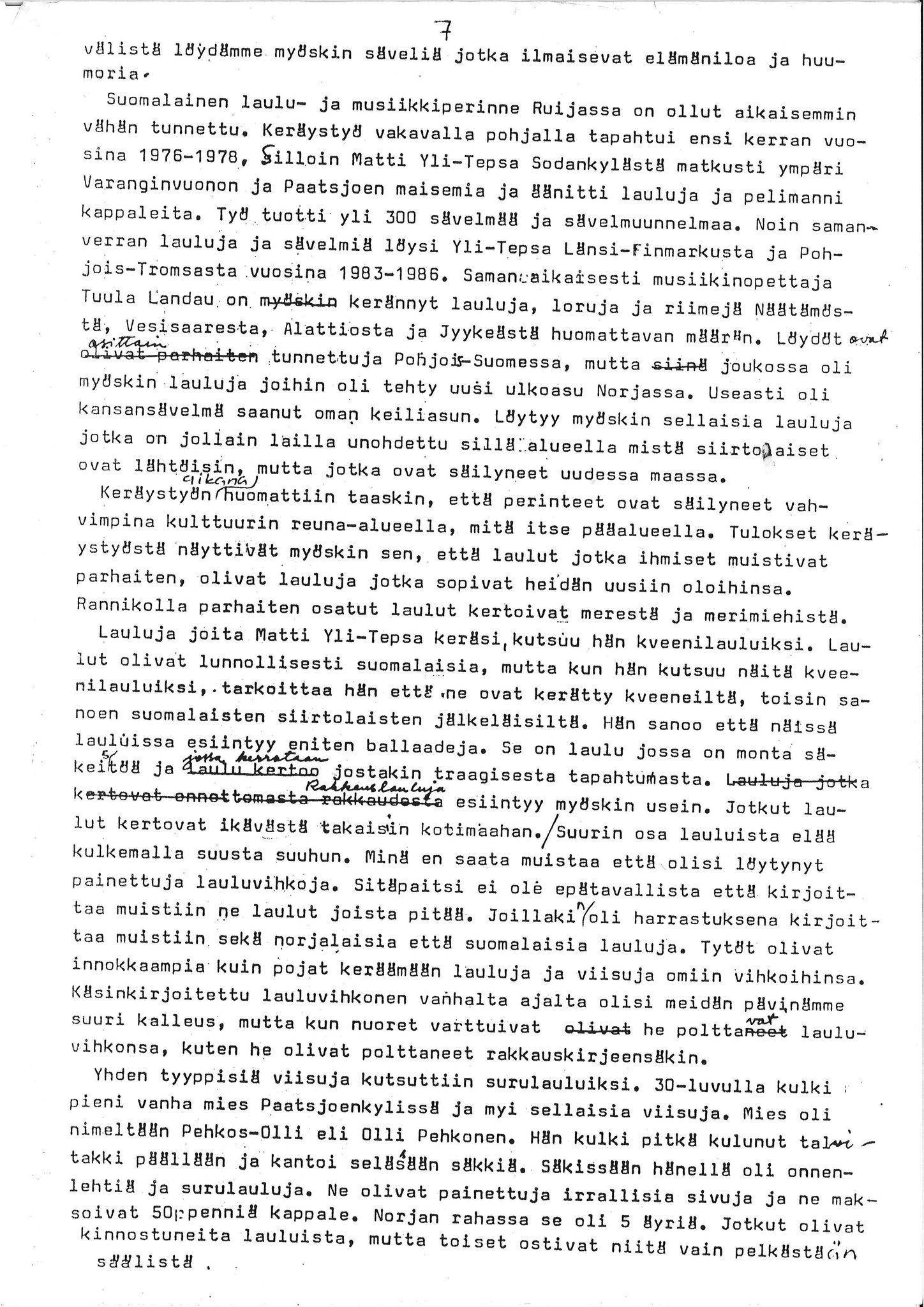 Vadsø museum - Ruija kvenmuseum, VAMU/A-0531/G/L0001/0001: Innsamling / Innsamling av kvenmusikk, 1987-1988, p. 26