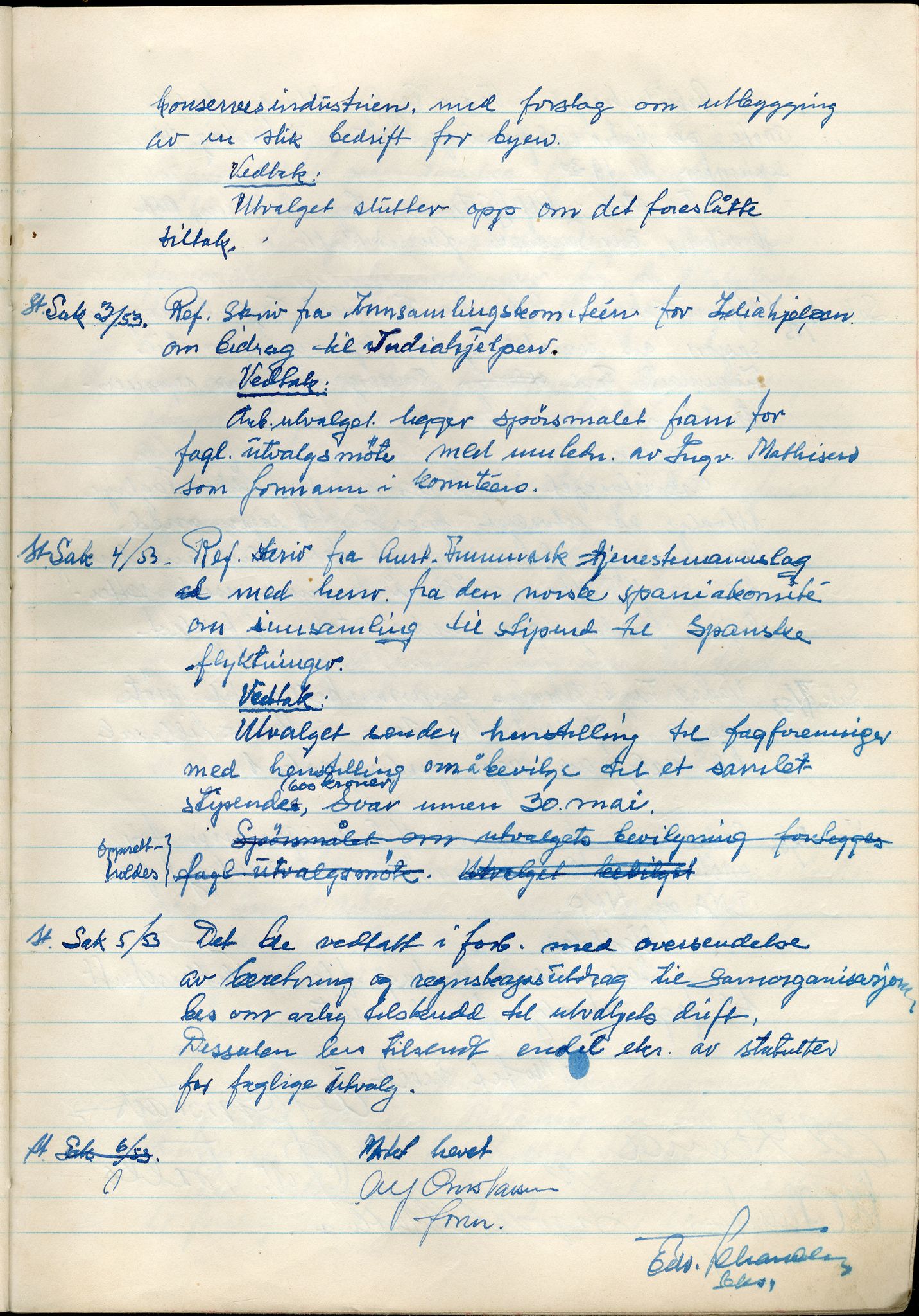 Vadsø Faglige Samorganisasjon, FMFB/A-1085/A/L0001: Styreprotokoll, 1951-1964, p. 54