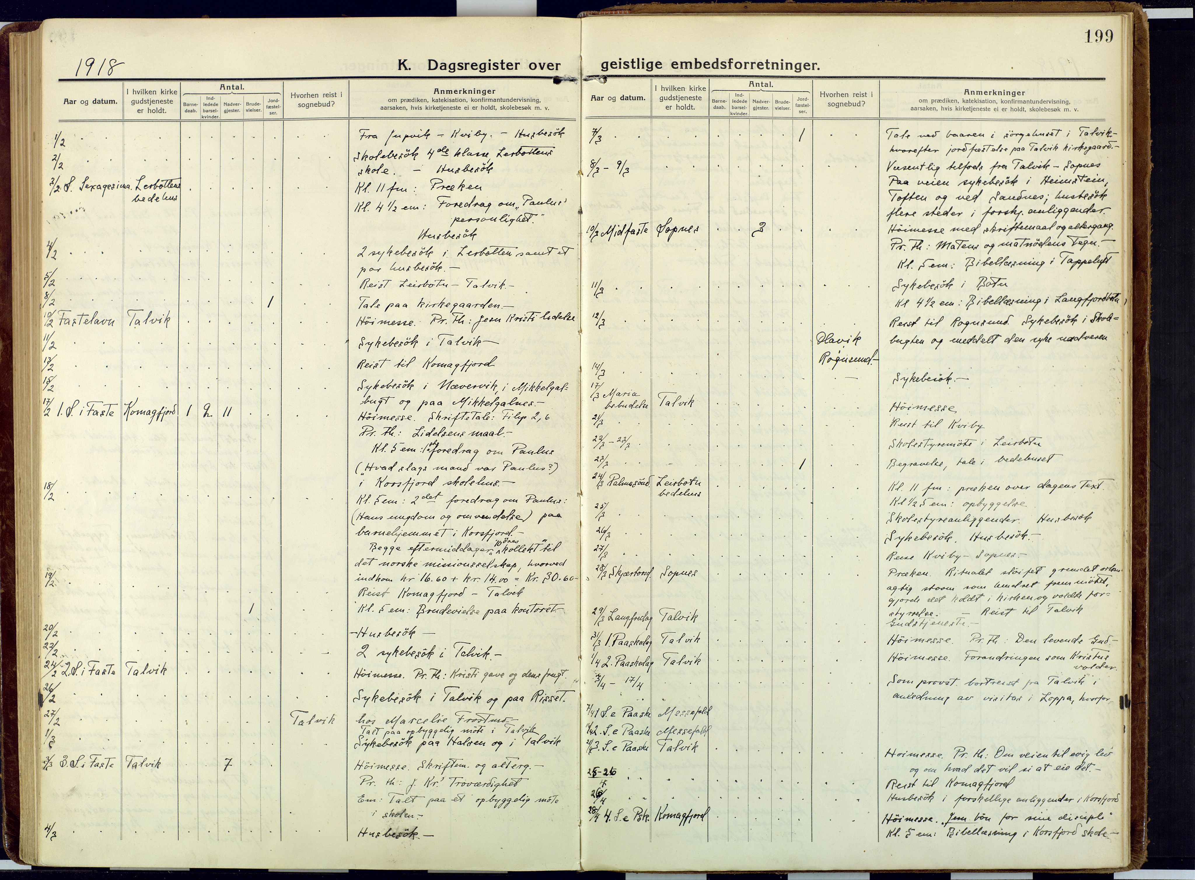 Talvik sokneprestkontor, AV/SATØ-S-1337/H/Ha/L0018kirke: Parish register (official) no. 18, 1915-1924, p. 199