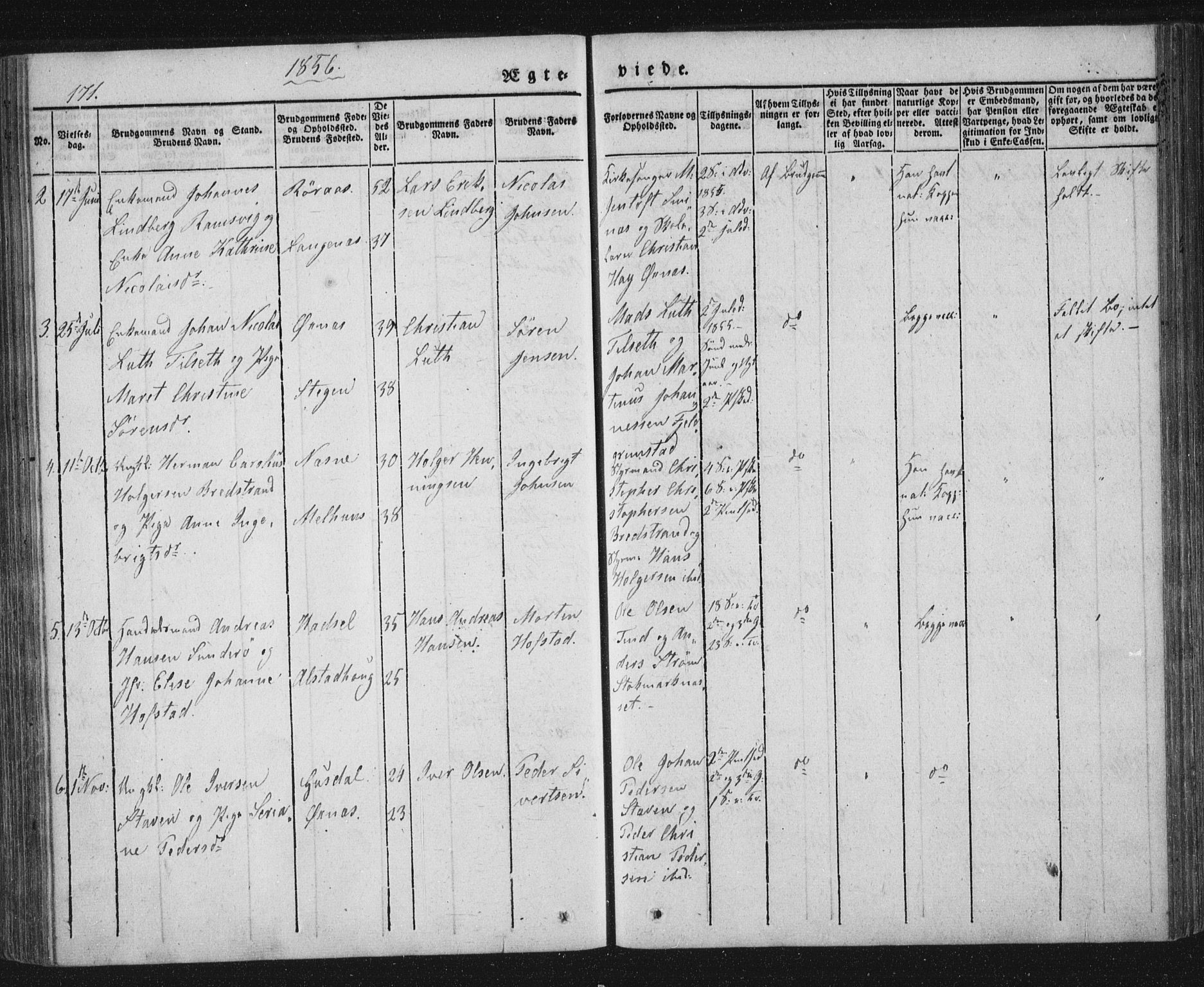 Ministerialprotokoller, klokkerbøker og fødselsregistre - Nordland, AV/SAT-A-1459/893/L1332: Parish register (official) no. 893A05, 1841-1858, p. 171