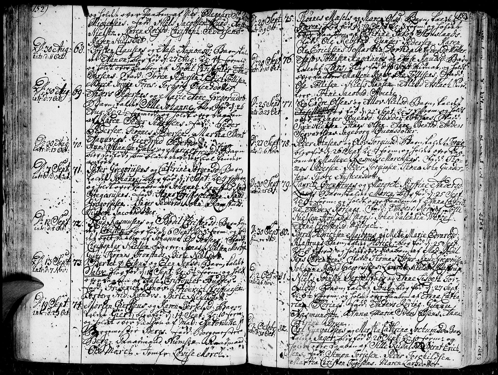 Kristiansand domprosti, AV/SAK-1112-0006/F/Fa/L0001: Parish register (official) no. A 1, 1734-1793, p. 152-153