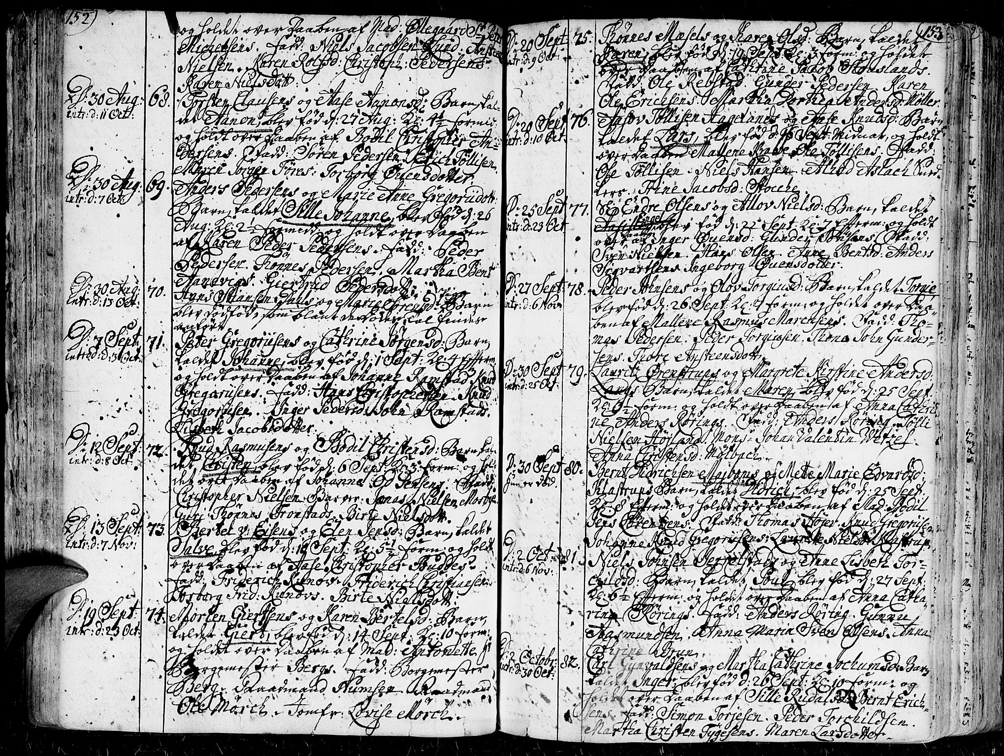 Kristiansand domprosti, AV/SAK-1112-0006/F/Fa/L0001: Parish register (official) no. A 1, 1734-1793, p. 152-153