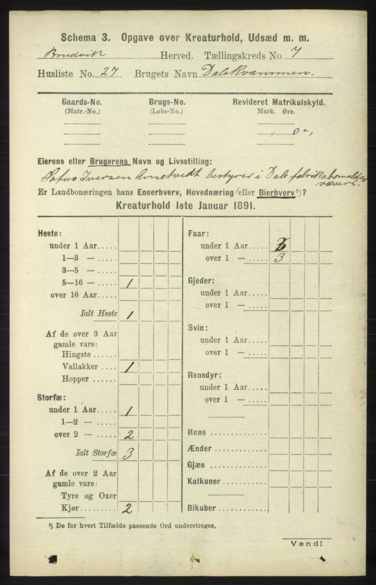 RA, 1891 census for 1251 Bruvik, 1891, p. 4727