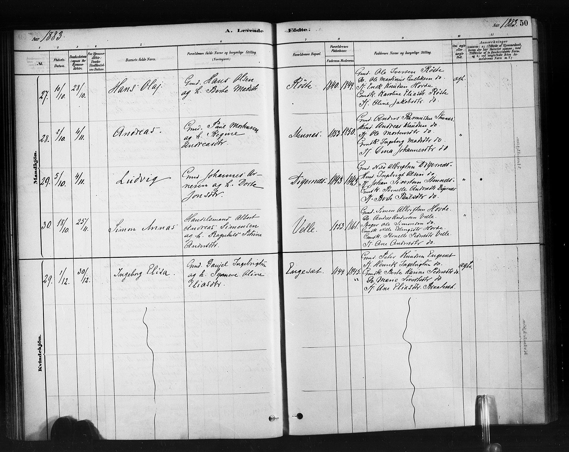 Ministerialprotokoller, klokkerbøker og fødselsregistre - Møre og Romsdal, AV/SAT-A-1454/513/L0176: Parish register (official) no. 513A03, 1877-1889, p. 50