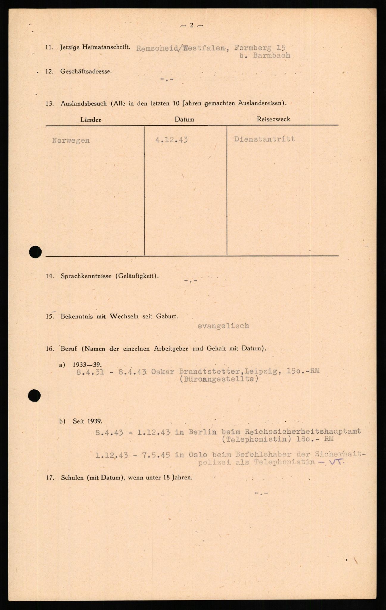 Forsvaret, Forsvarets overkommando II, AV/RA-RAFA-3915/D/Db/L0019: CI Questionaires. Tyske okkupasjonsstyrker i Norge. Tyskere., 1945-1946, p. 371