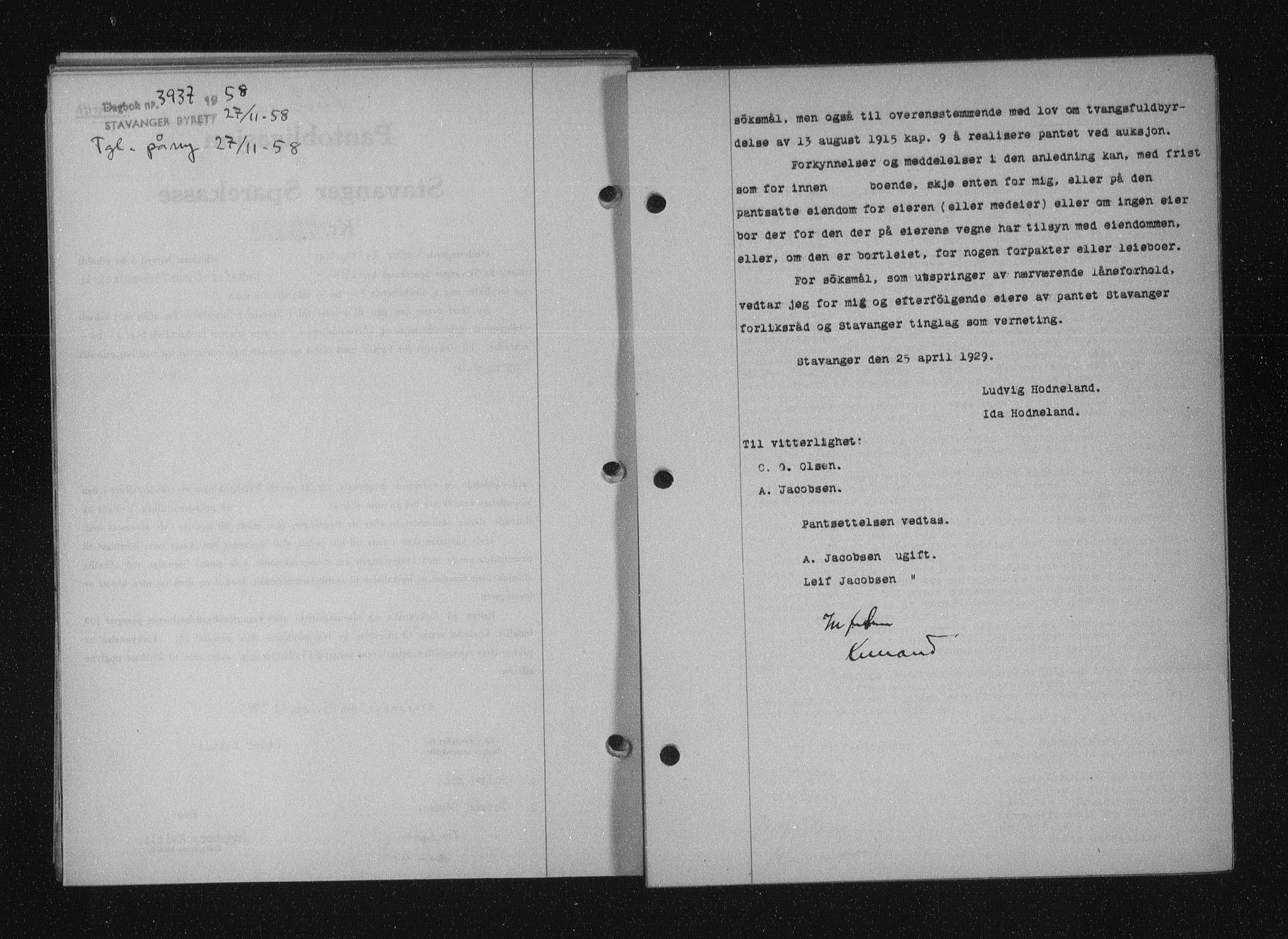 Stavanger byfogd, AV/SAST-A-101408/001/4/41/410/410BB/L0055: Mortgage book no. 43, 1928-1929, Deed date: 08.05.1929