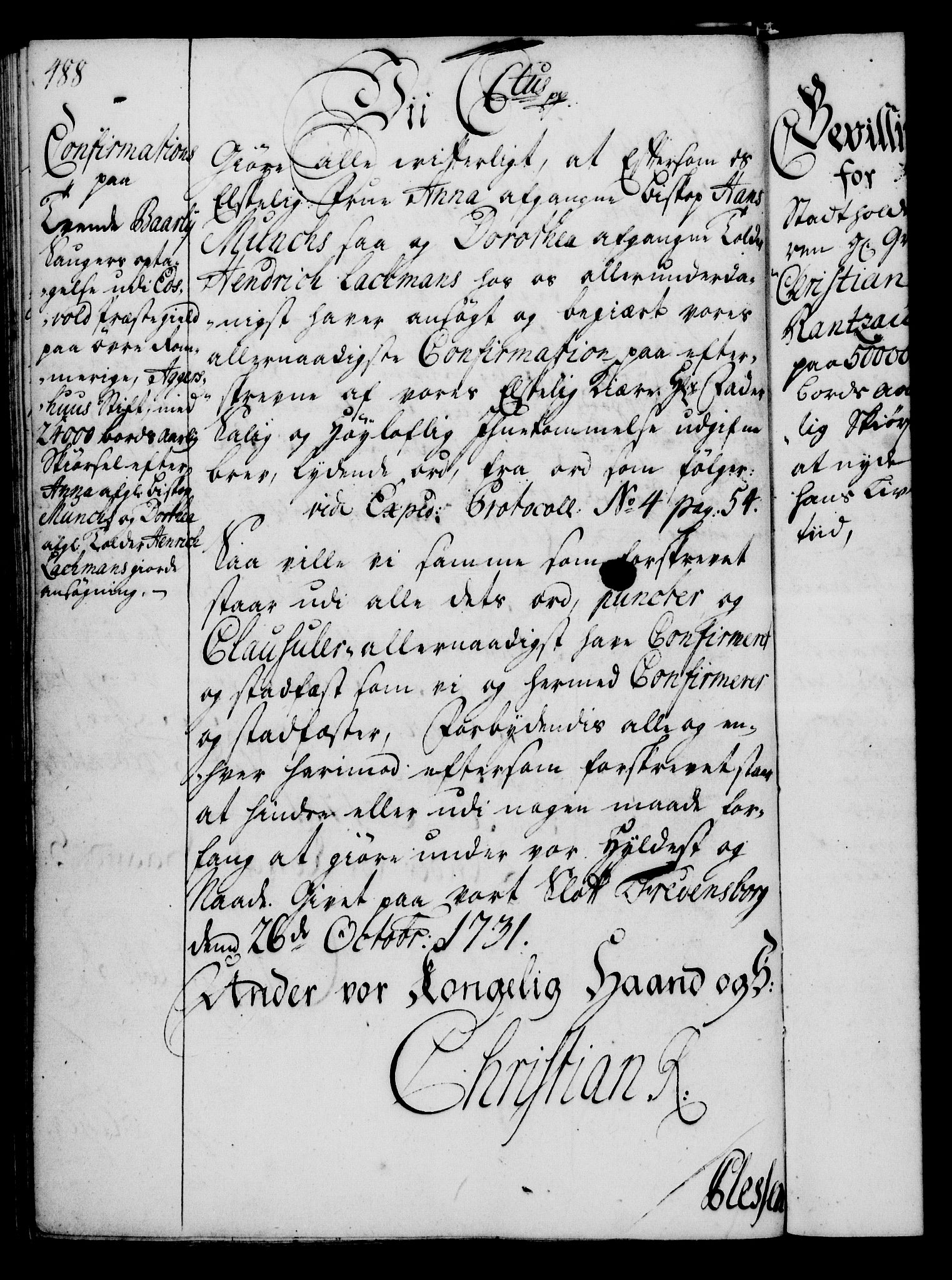 Rentekammeret, Kammerkanselliet, RA/EA-3111/G/Gg/Gga/L0003: Norsk ekspedisjonsprotokoll med register (merket RK 53.3), 1727-1734, p. 488