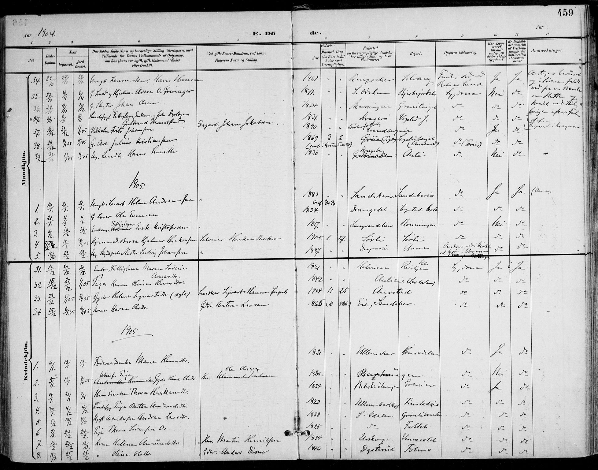 Nes prestekontor Kirkebøker, AV/SAO-A-10410/F/Fa/L0011: Parish register (official) no. I 11, 1899-1918, p. 459