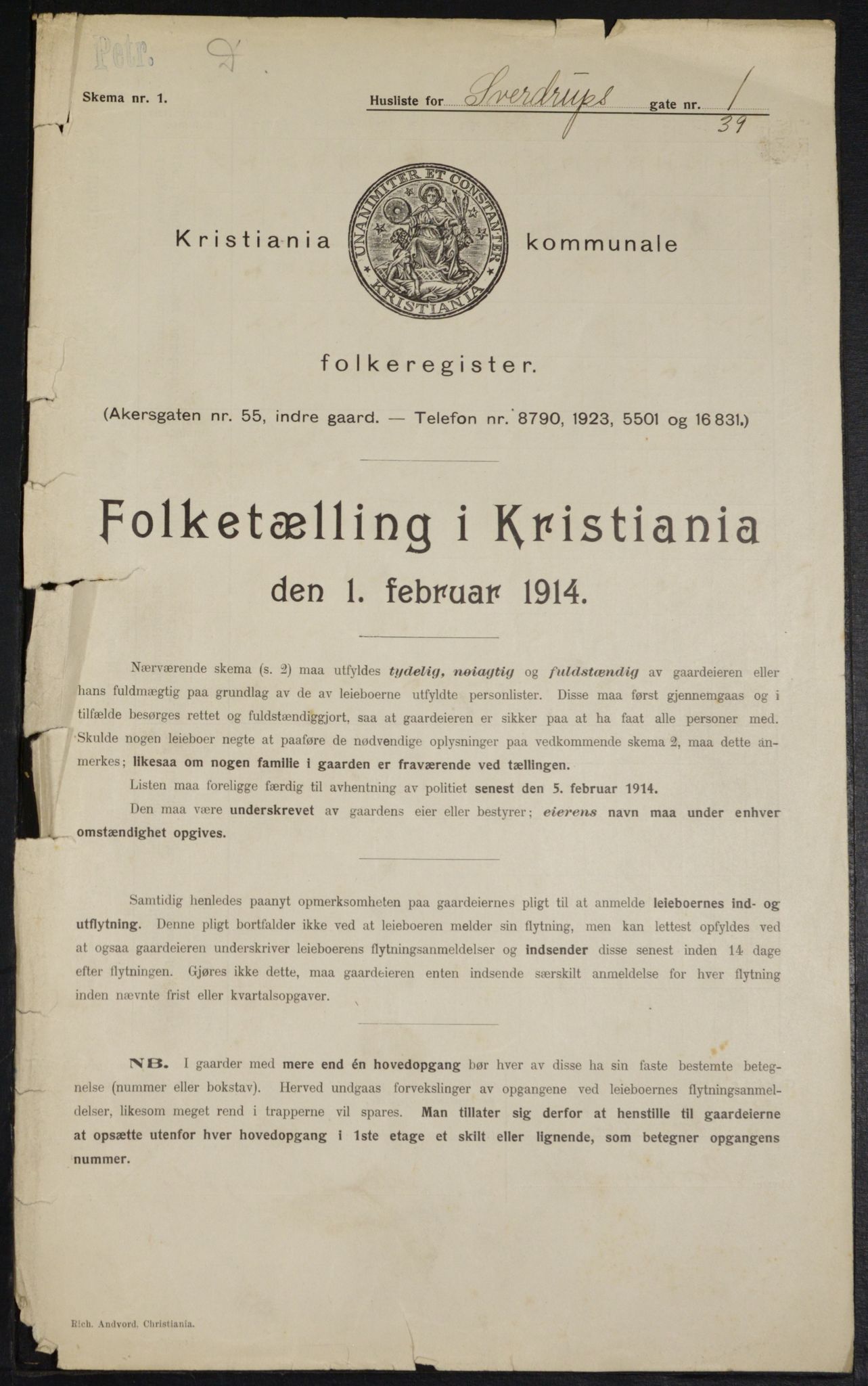 OBA, Municipal Census 1914 for Kristiania, 1914, p. 105536