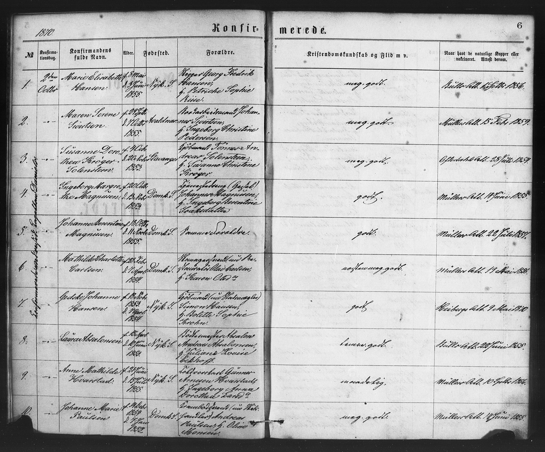 Nykirken Sokneprestembete, SAB/A-77101/H/Haa/L0026: Parish register (official) no. C 5, 1870-1886, p. 6