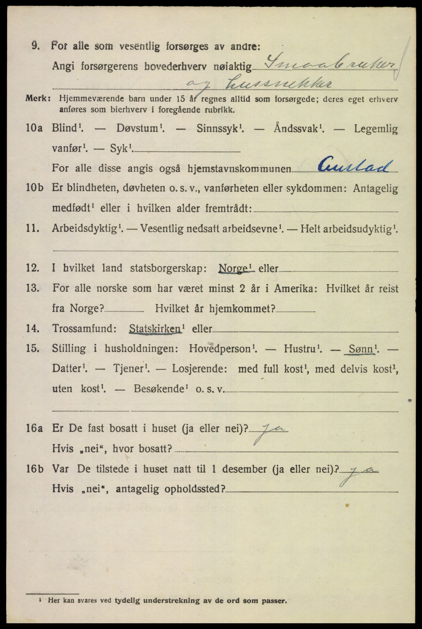 SAK, 1920 census for Austad, 1920, p. 1380