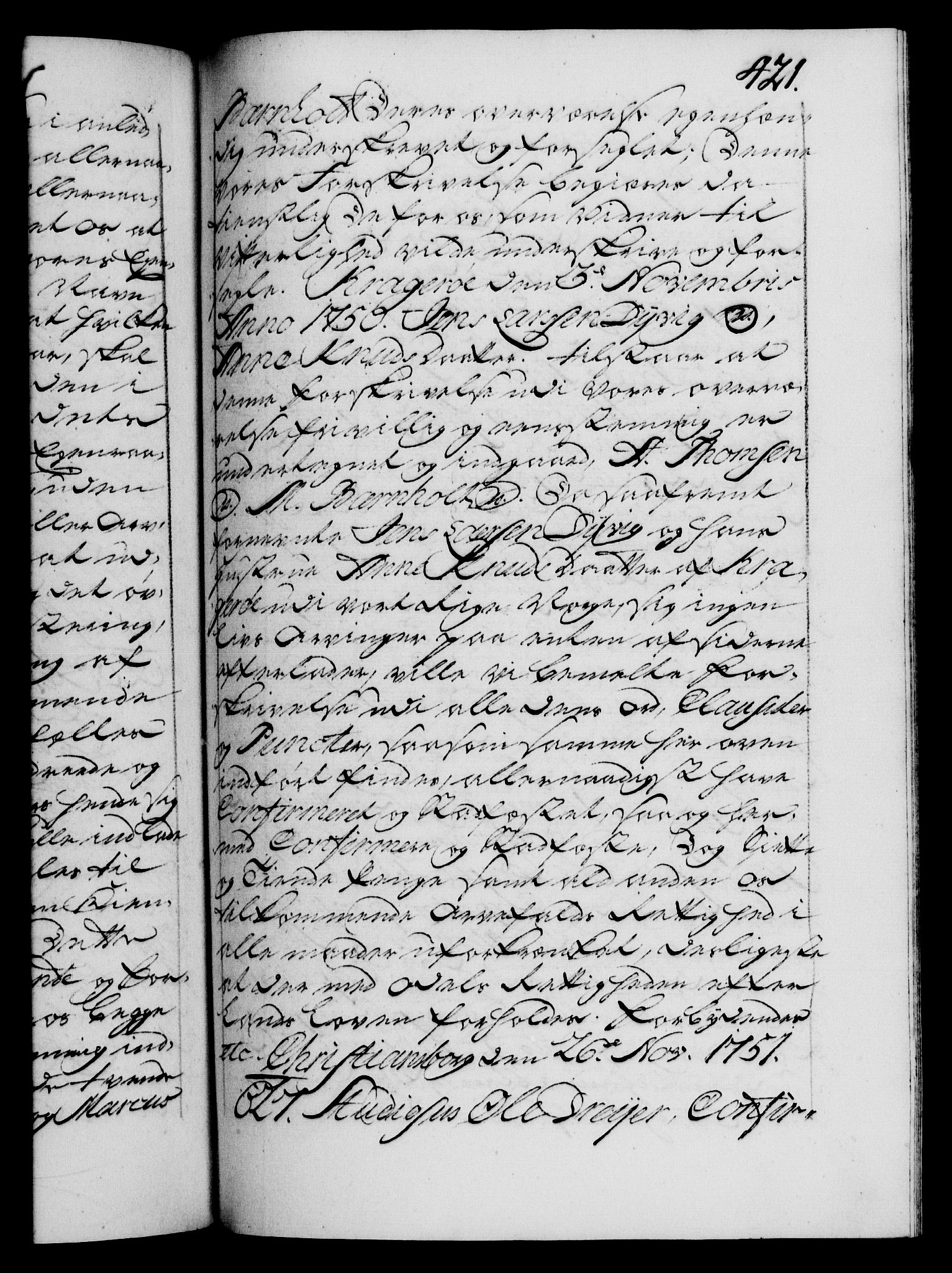 Danske Kanselli 1572-1799, AV/RA-EA-3023/F/Fc/Fca/Fcaa/L0037: Norske registre, 1751-1752, p. 421a