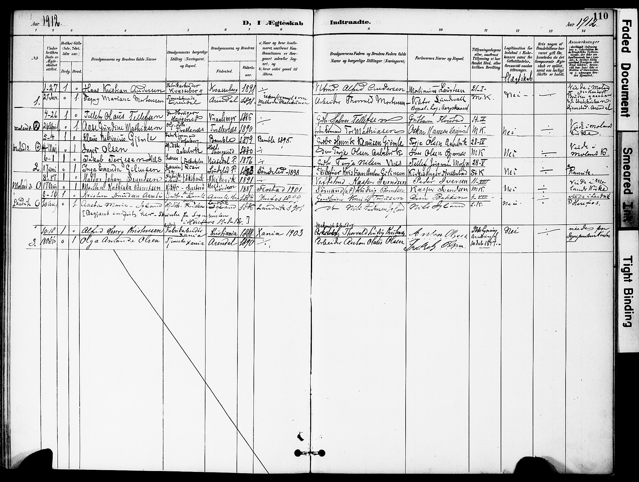 Austre Moland sokneprestkontor, SAK/1111-0001/F/Fa/Fab/L0002: Parish register (official) no. A 2, 1894-1919, p. 110