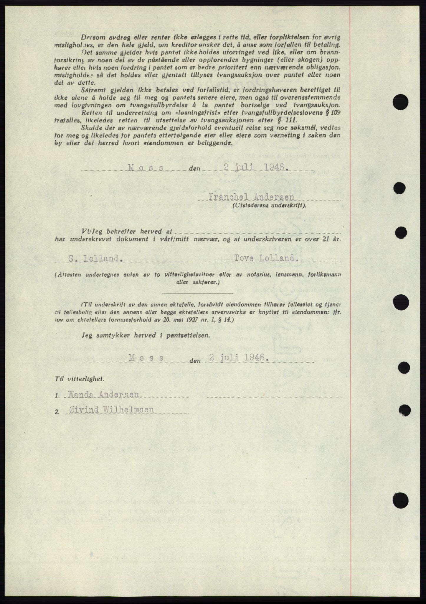 Moss sorenskriveri, SAO/A-10168: Mortgage book no. B15, 1946-1946, Diary no: : 1640/1946