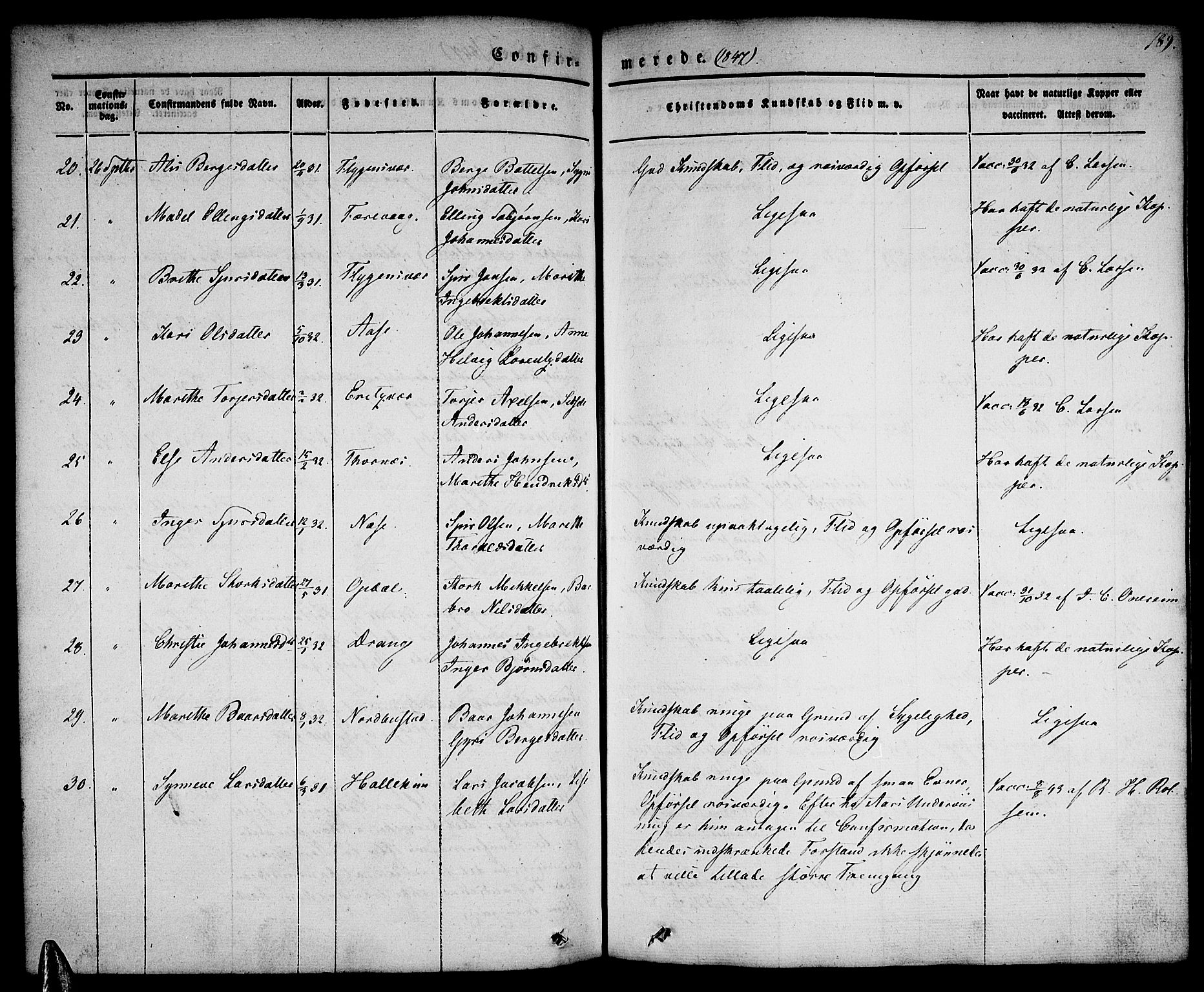 Tysnes sokneprestembete, AV/SAB-A-78601/H/Haa: Parish register (official) no. A 9, 1837-1848, p. 189