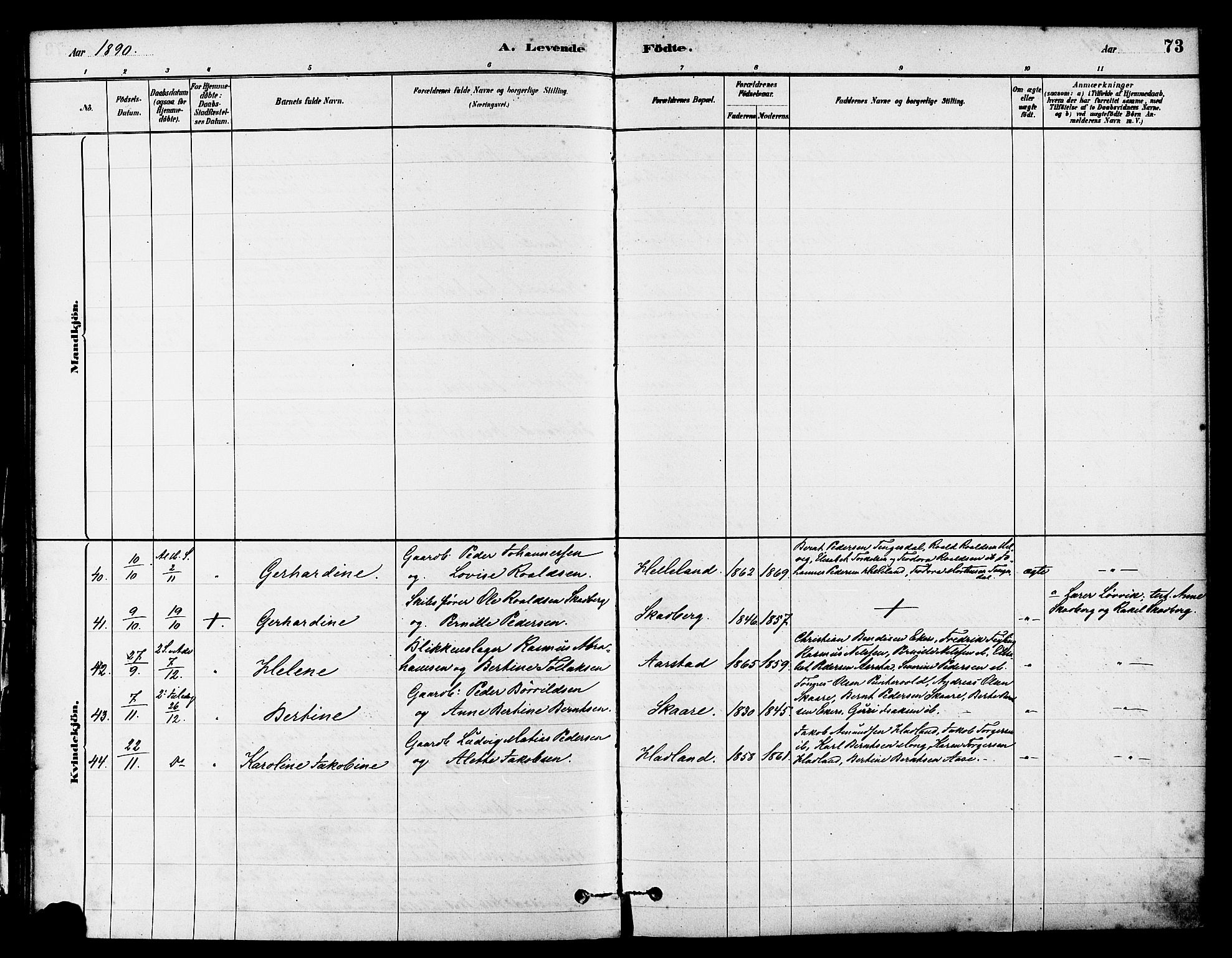 Eigersund sokneprestkontor, AV/SAST-A-101807/S08/L0017: Parish register (official) no. A 14, 1879-1892, p. 73