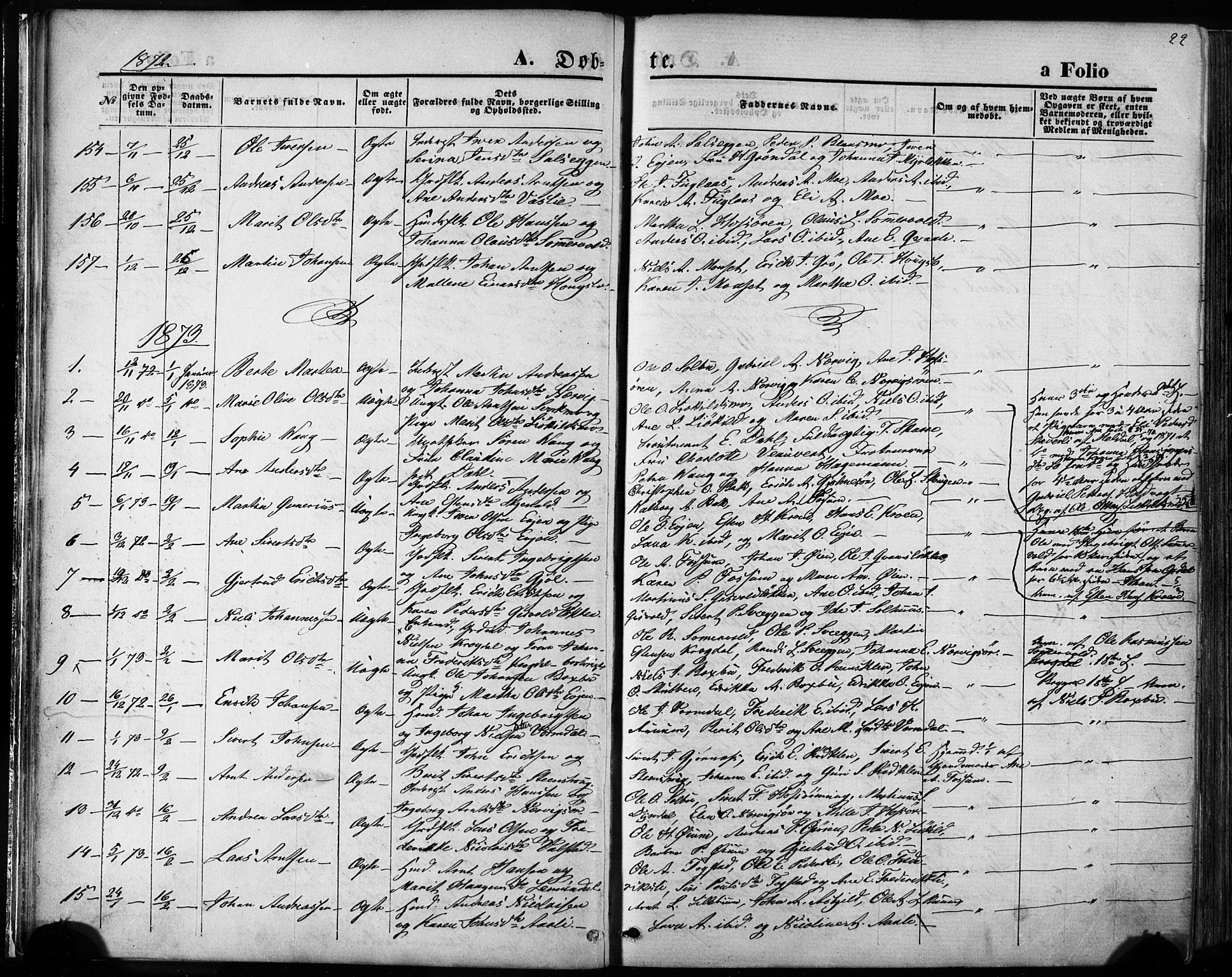 Ministerialprotokoller, klokkerbøker og fødselsregistre - Sør-Trøndelag, SAT/A-1456/668/L0807: Parish register (official) no. 668A07, 1870-1880, p. 22