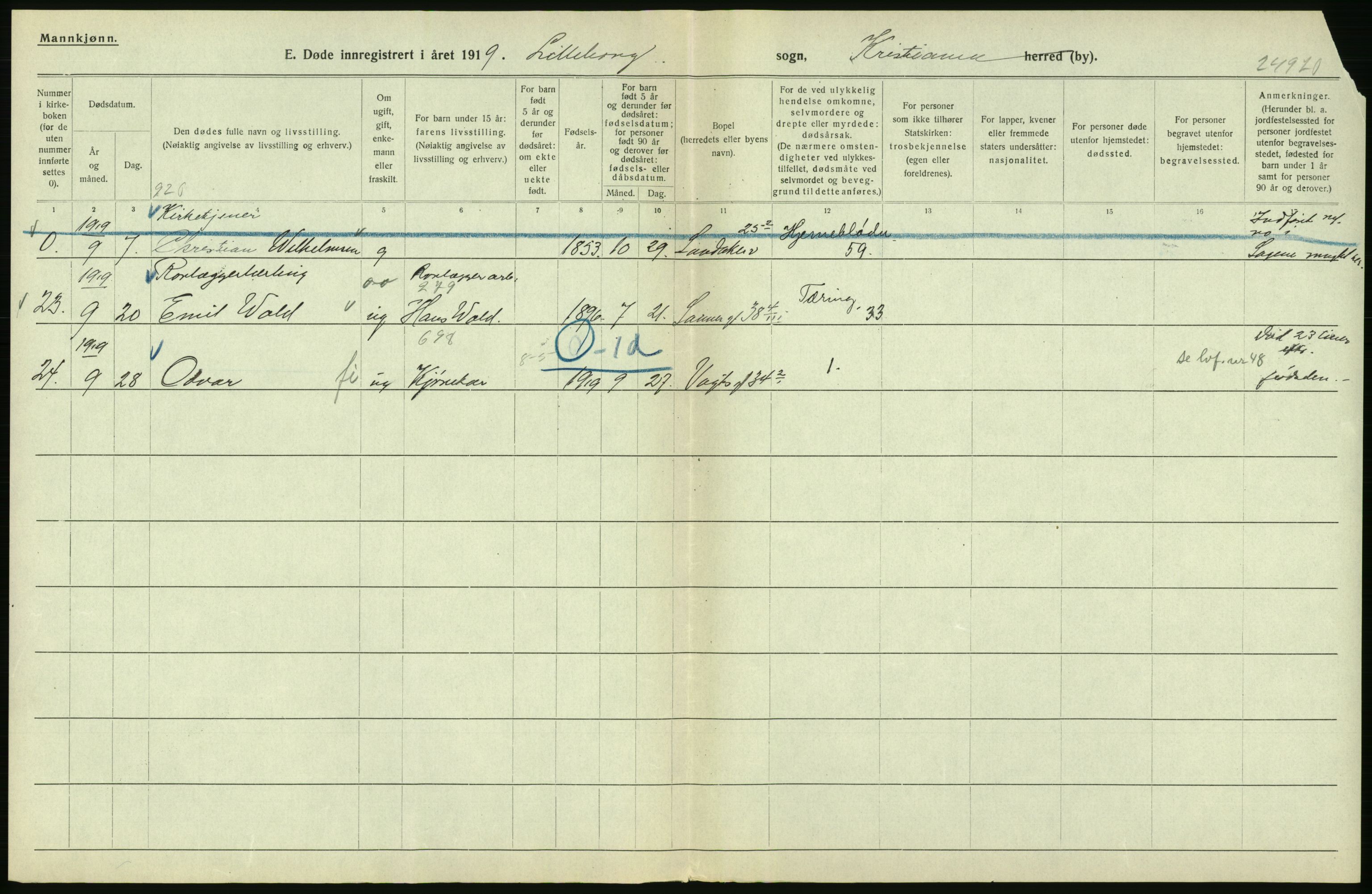 Statistisk sentralbyrå, Sosiodemografiske emner, Befolkning, AV/RA-S-2228/D/Df/Dfb/Dfbi/L0010: Kristiania: Døde, 1919, p. 240