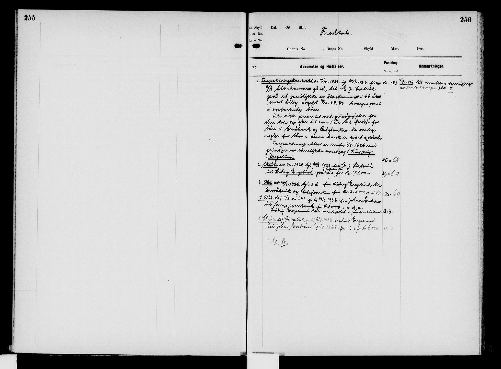 Nord-Hedmark sorenskriveri, SAH/TING-012/H/Ha/Had/Hade/L0008: Mortgage register no. 4.8, 1923-1940, p. 255-256