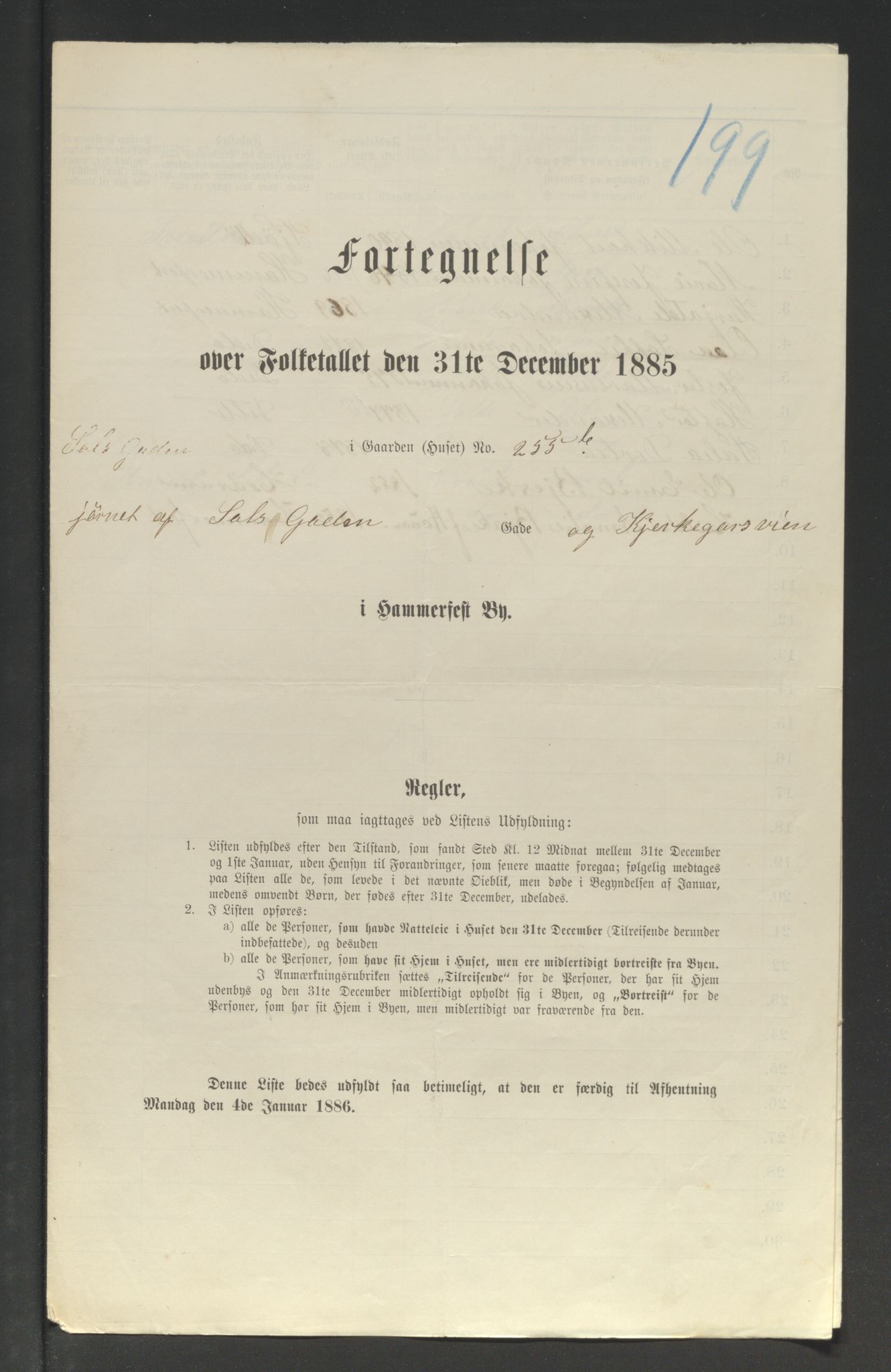 SATØ, 1885 census for 2001 Hammerfest, 1885, p. 199a