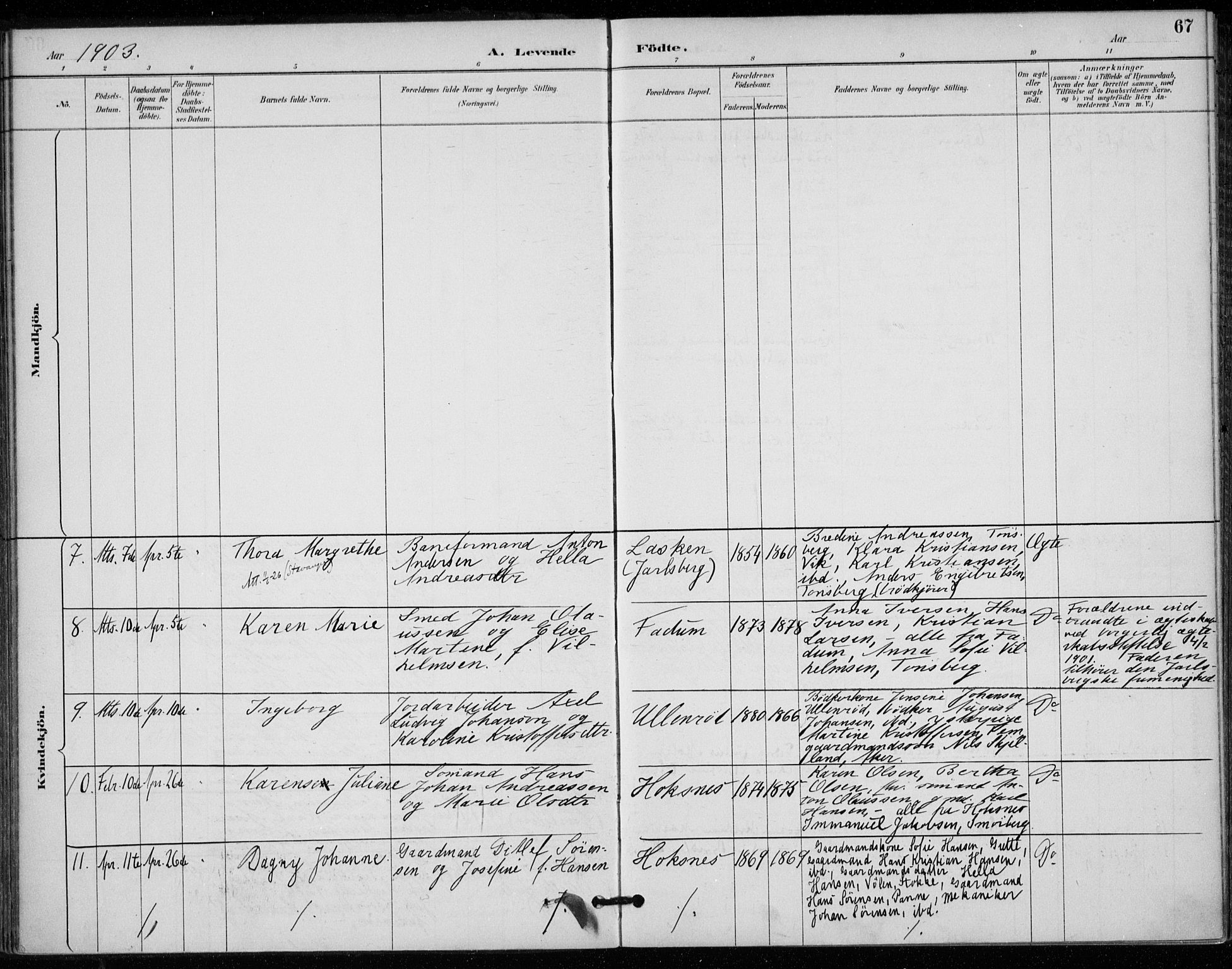 Sem kirkebøker, AV/SAKO-A-5/F/Fa/L0011: Parish register (official) no. I 11, 1888-1904, p. 67