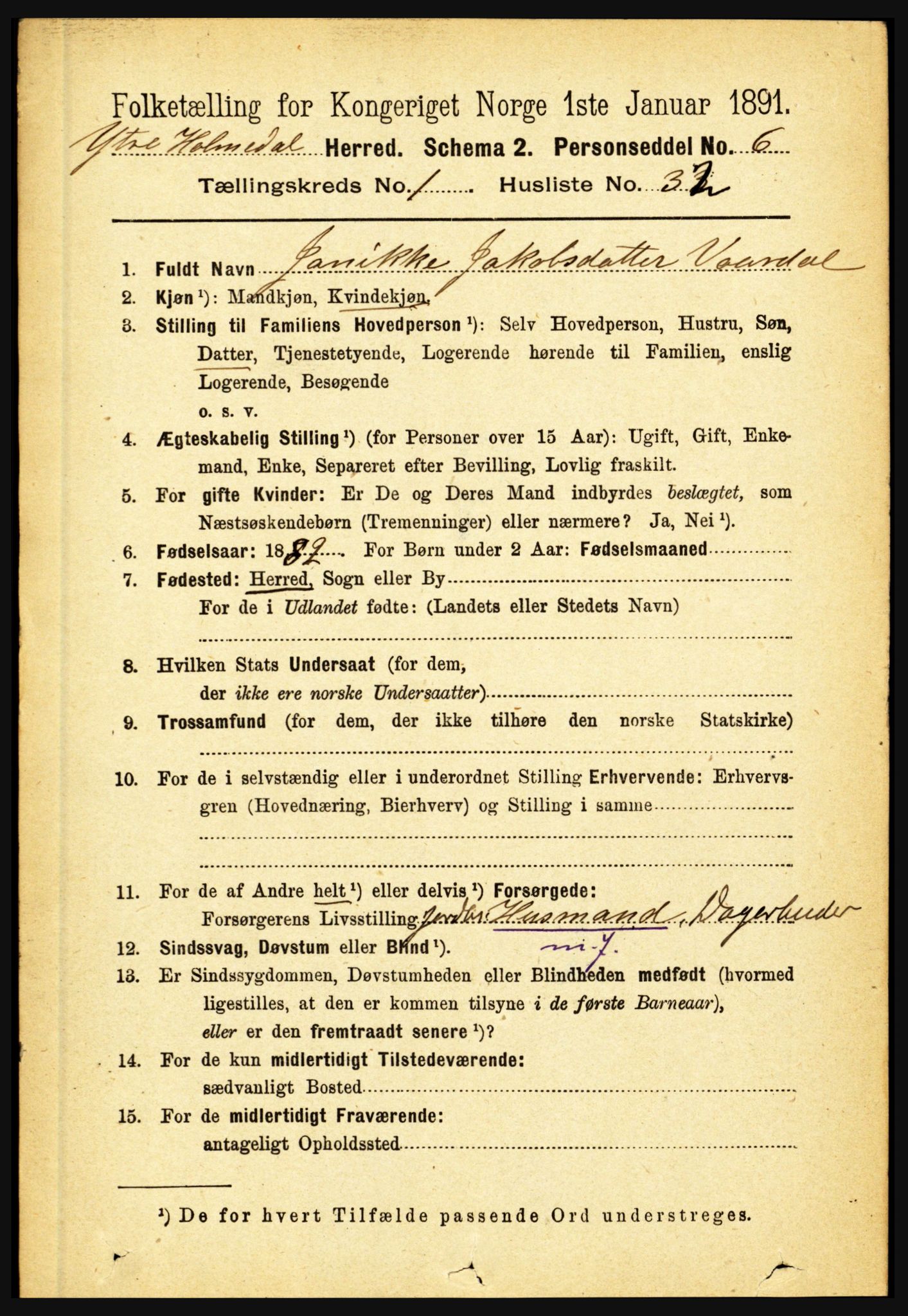 RA, 1891 census for 1429 Ytre Holmedal, 1891, p. 245