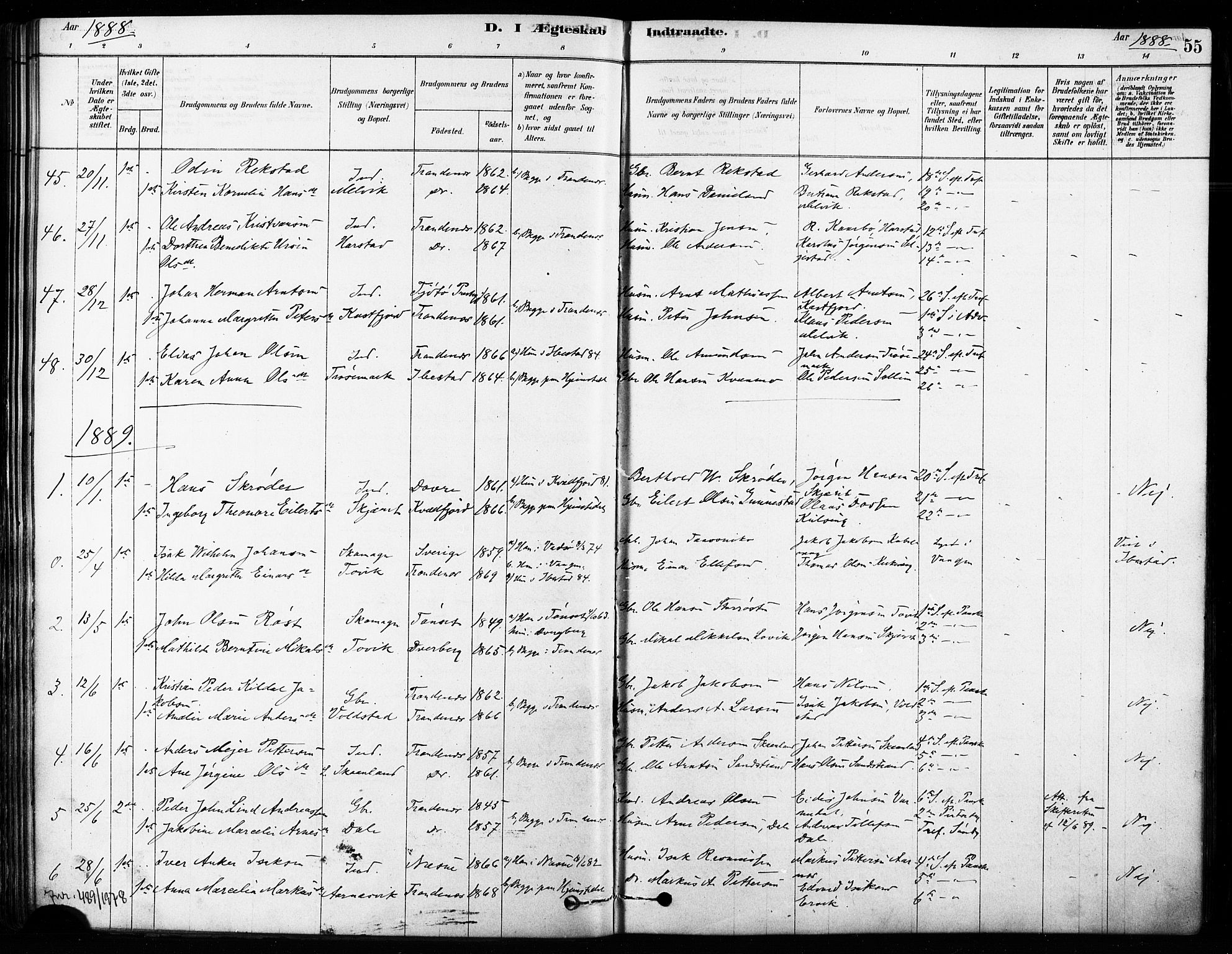 Trondenes sokneprestkontor, SATØ/S-1319/H/Ha/L0015kirke: Parish register (official) no. 15, 1878-1889, p. 55