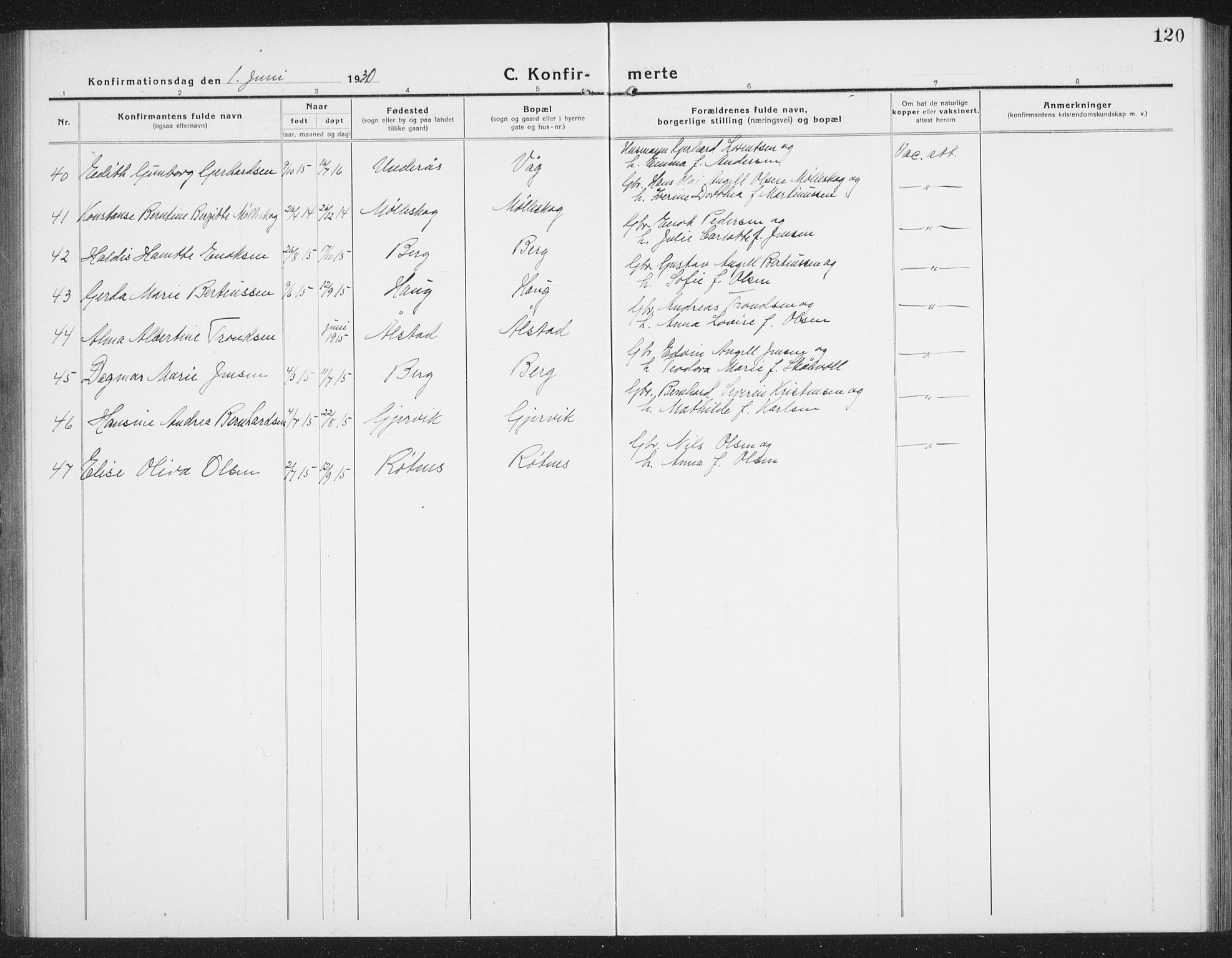 Ministerialprotokoller, klokkerbøker og fødselsregistre - Nordland, AV/SAT-A-1459/855/L0817: Parish register (copy) no. 855C06, 1917-1934, p. 120