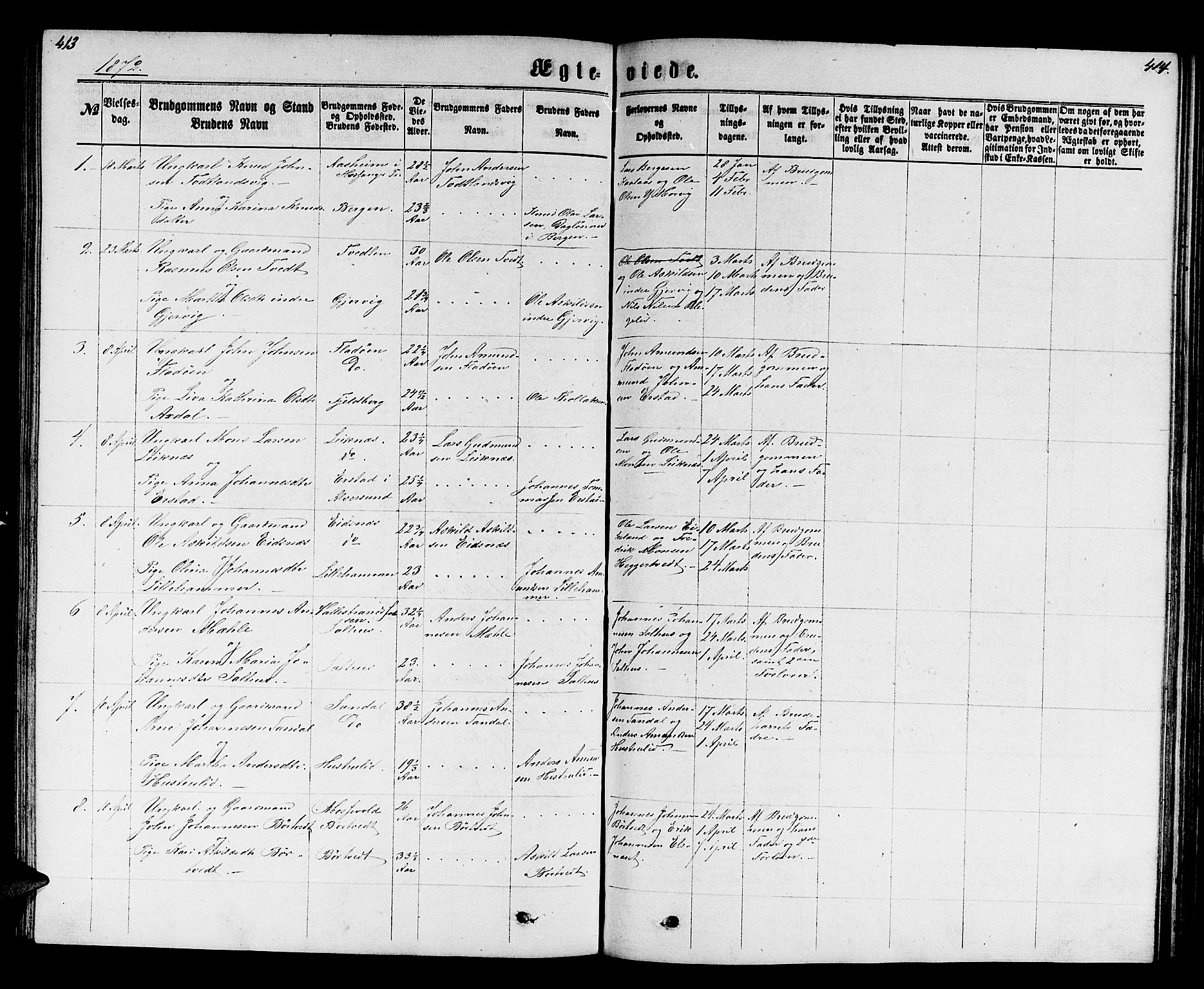 Hamre sokneprestembete, SAB/A-75501/H/Ha/Hab: Parish register (copy) no. B 2, 1863-1880, p. 413-414