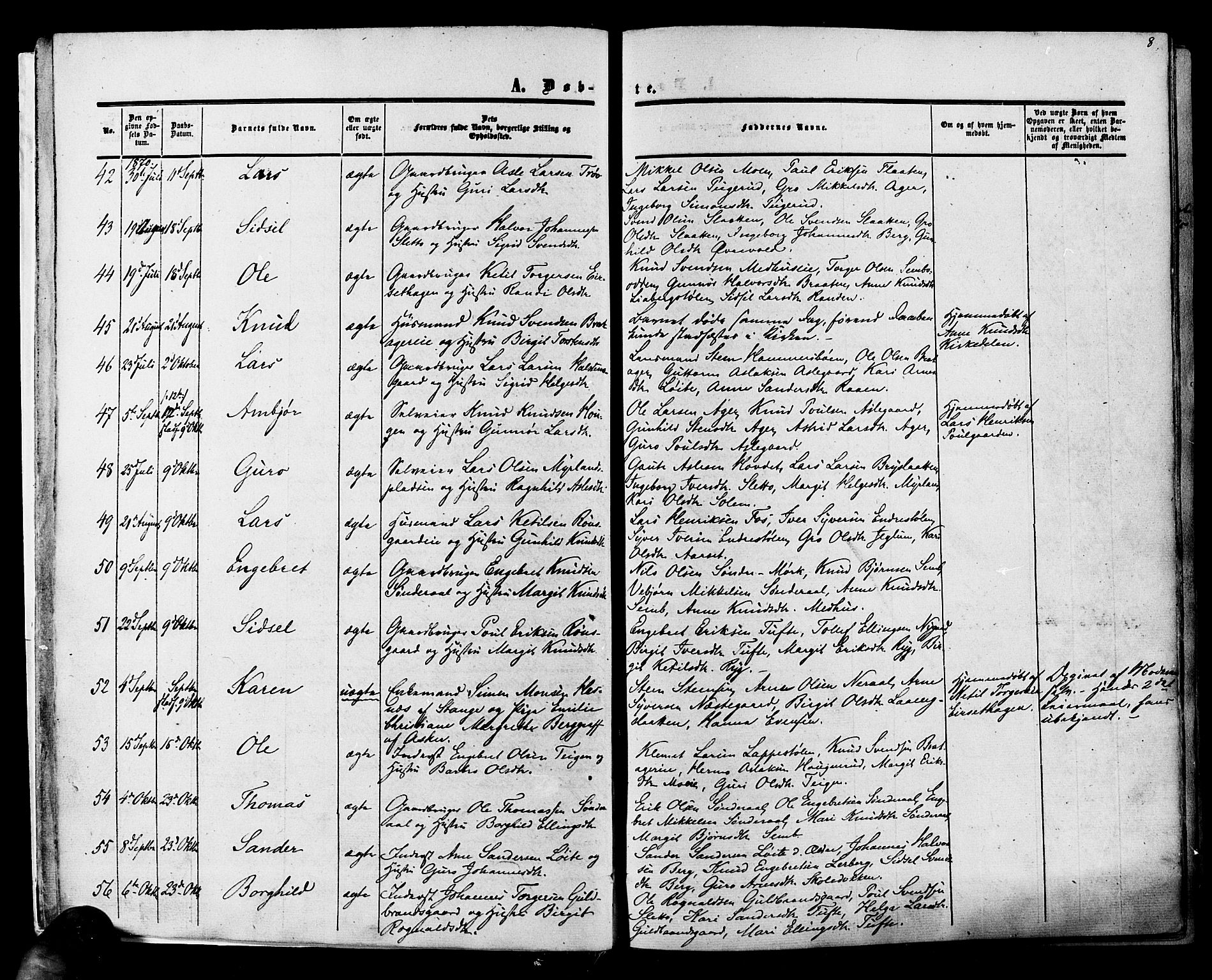 Hol kirkebøker, SAKO/A-227/F/Fa/L0002: Parish register (official) no. I 2, 1870-1886, p. 8