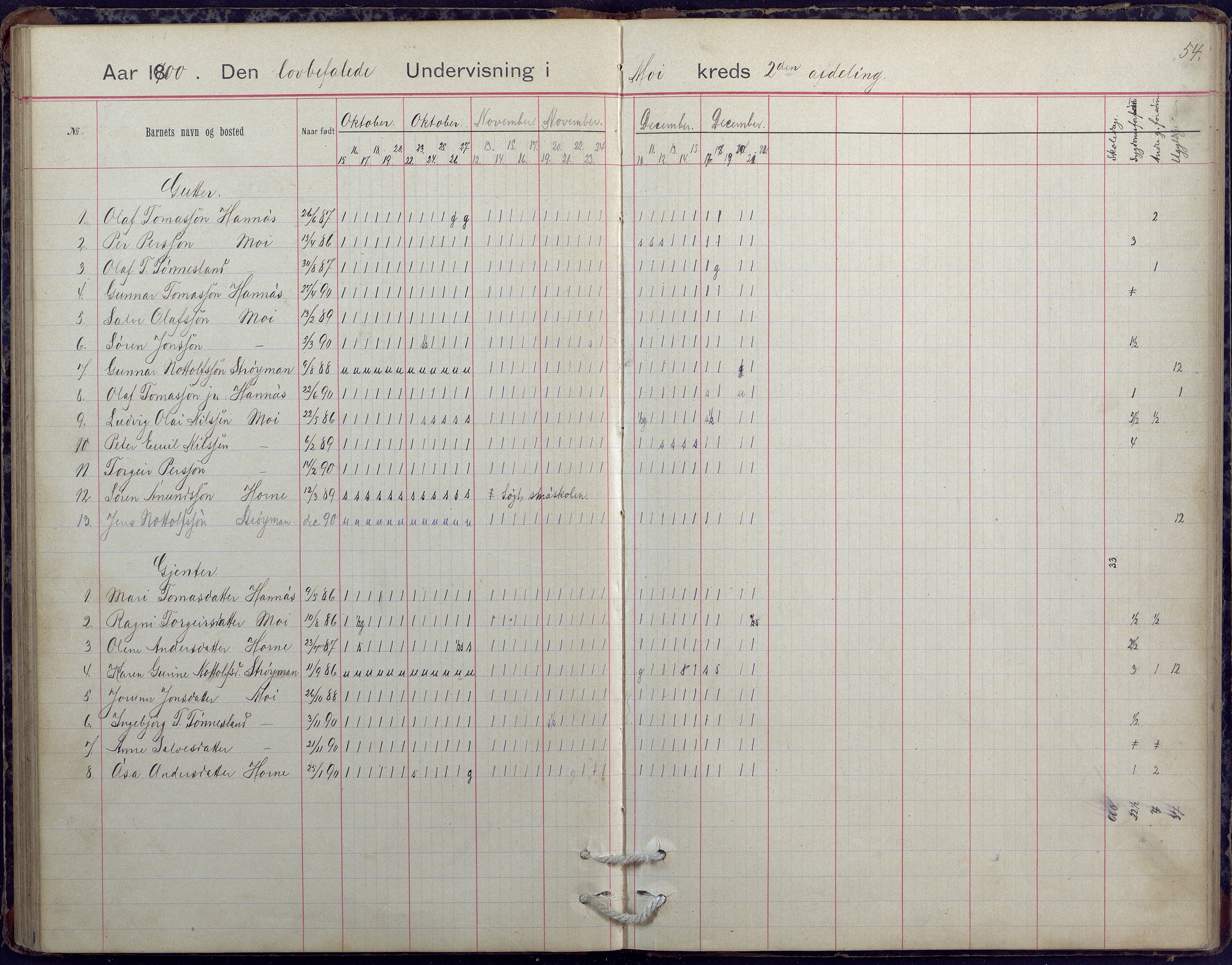 Hornnes kommune, Moi, Moseid, Kjetså skolekretser, AAKS/KA0936-550e/F1/L0005: Dagbok. Moseid, Moi, 1892-1908, p. 54