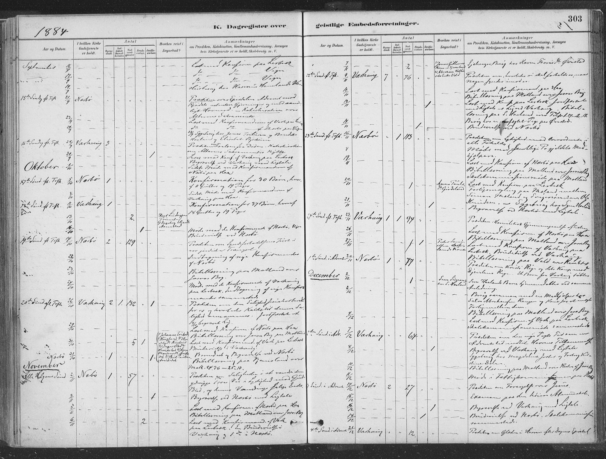 Hå sokneprestkontor, SAST/A-101801/001/30BA/L0010: Parish register (official) no. A 9, 1879-1896, p. 303