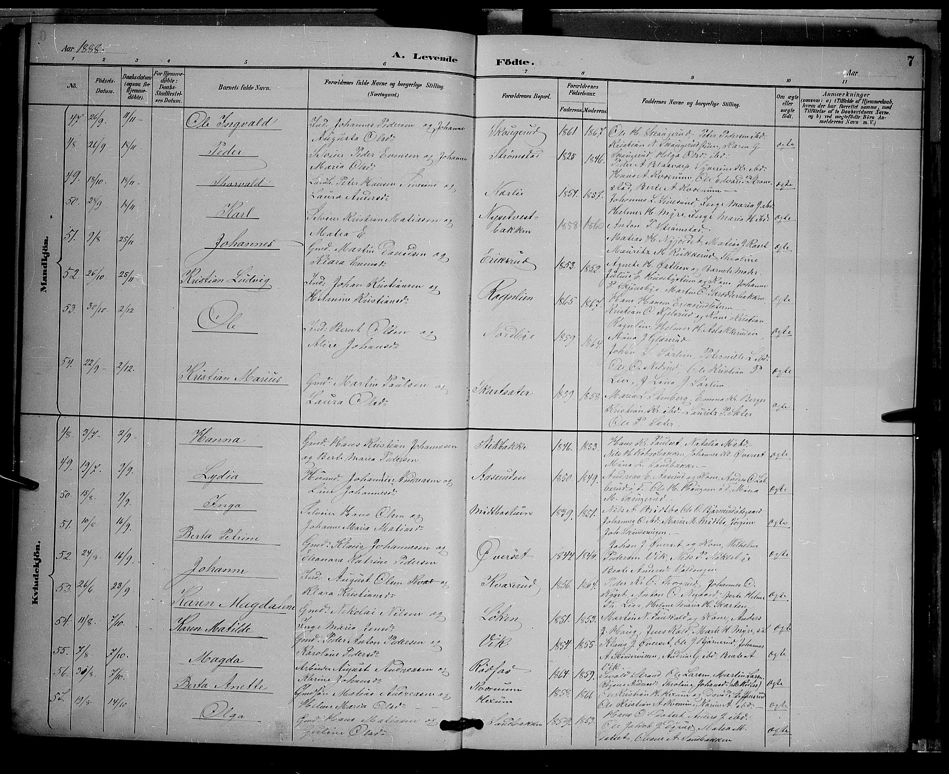 Vestre Toten prestekontor, SAH/PREST-108/H/Ha/Hab/L0009: Parish register (copy) no. 9, 1888-1900, p. 7