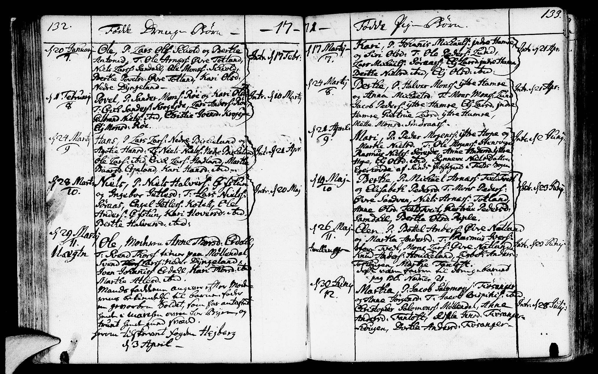 Fana Sokneprestembete, SAB/A-75101/H/Haa/Haaa/L0004: Parish register (official) no. A 4, 1757-1774, p. 132-133