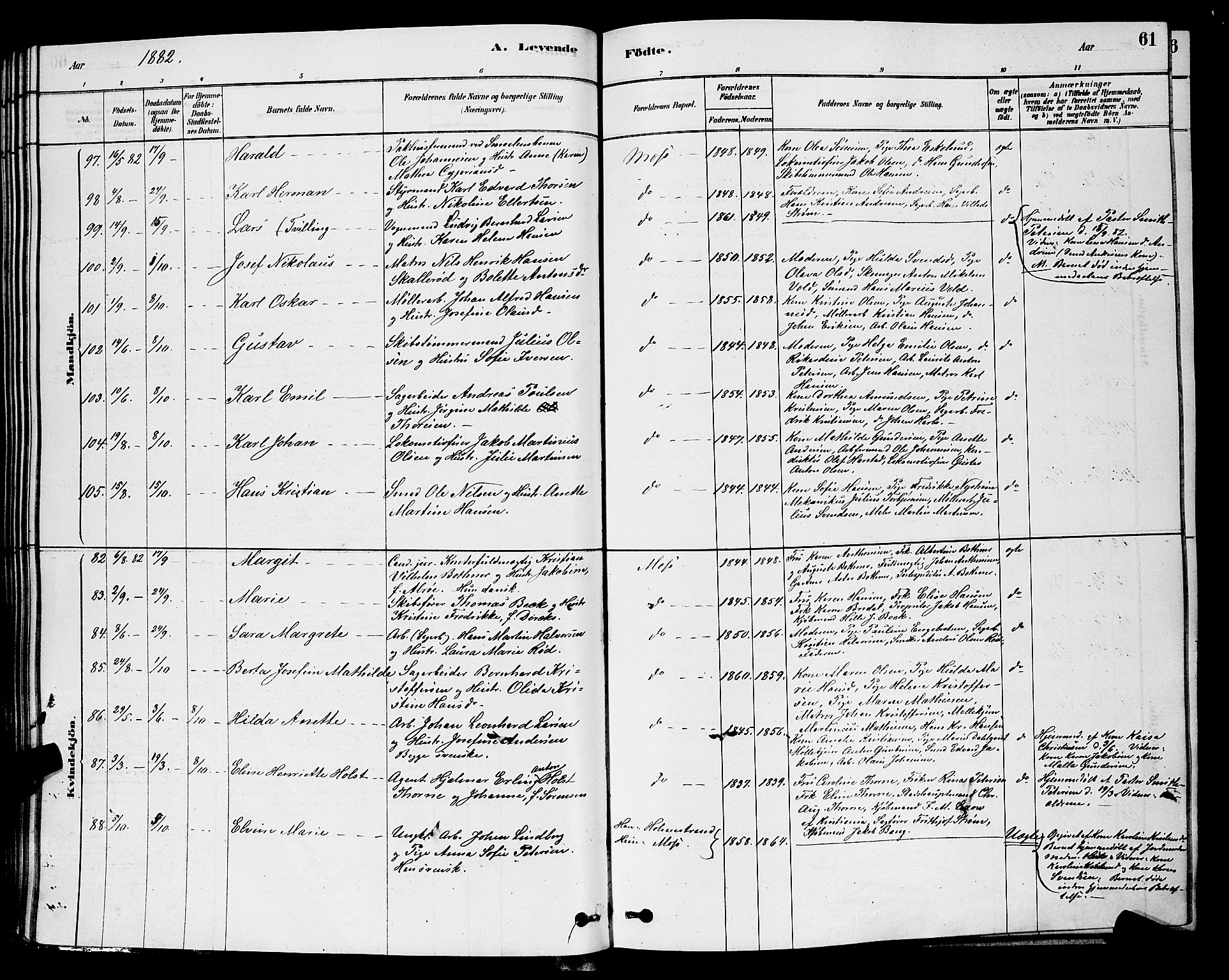 Moss prestekontor Kirkebøker, AV/SAO-A-2003/G/Ga/L0005: Parish register (copy) no. I 5, 1878-1888, p. 61