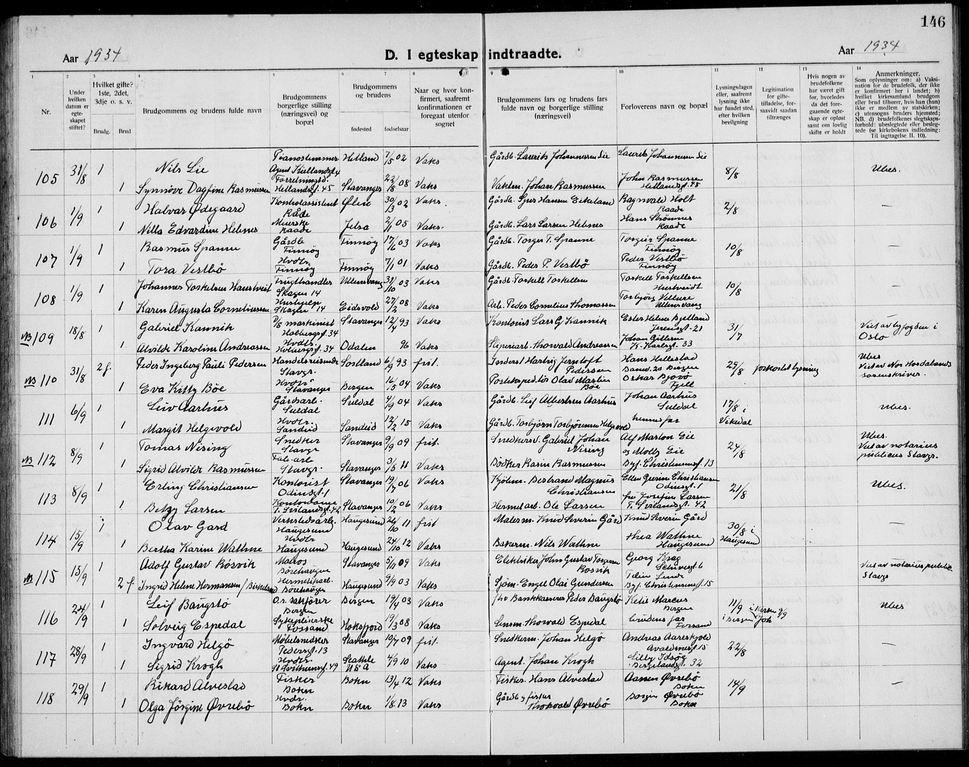 Domkirken sokneprestkontor, SAST/A-101812/001/30/30BB/L0020: Parish register (copy) no. B 20, 1921-1937, p. 146
