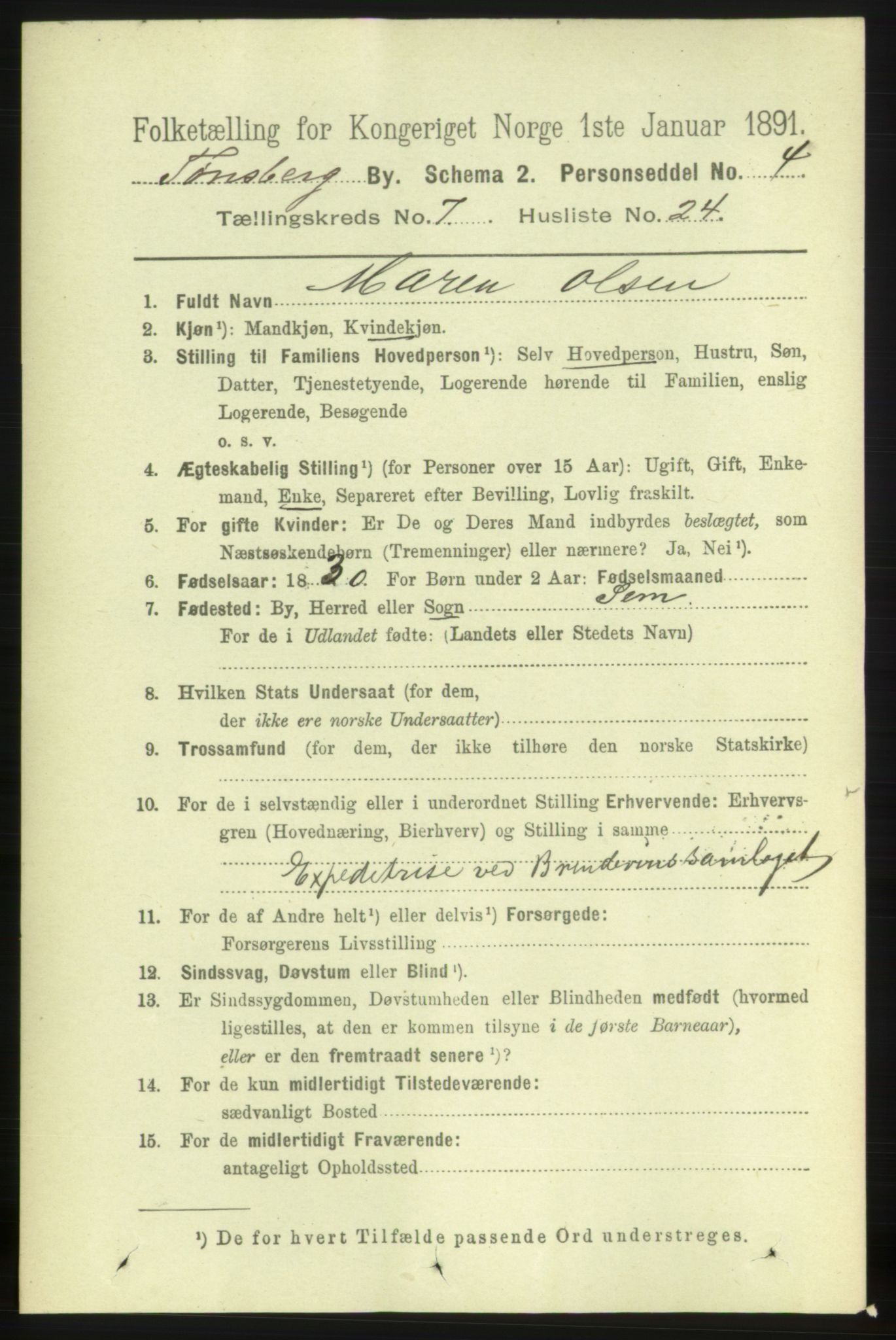 RA, 1891 census for 0705 Tønsberg, 1891, p. 3035