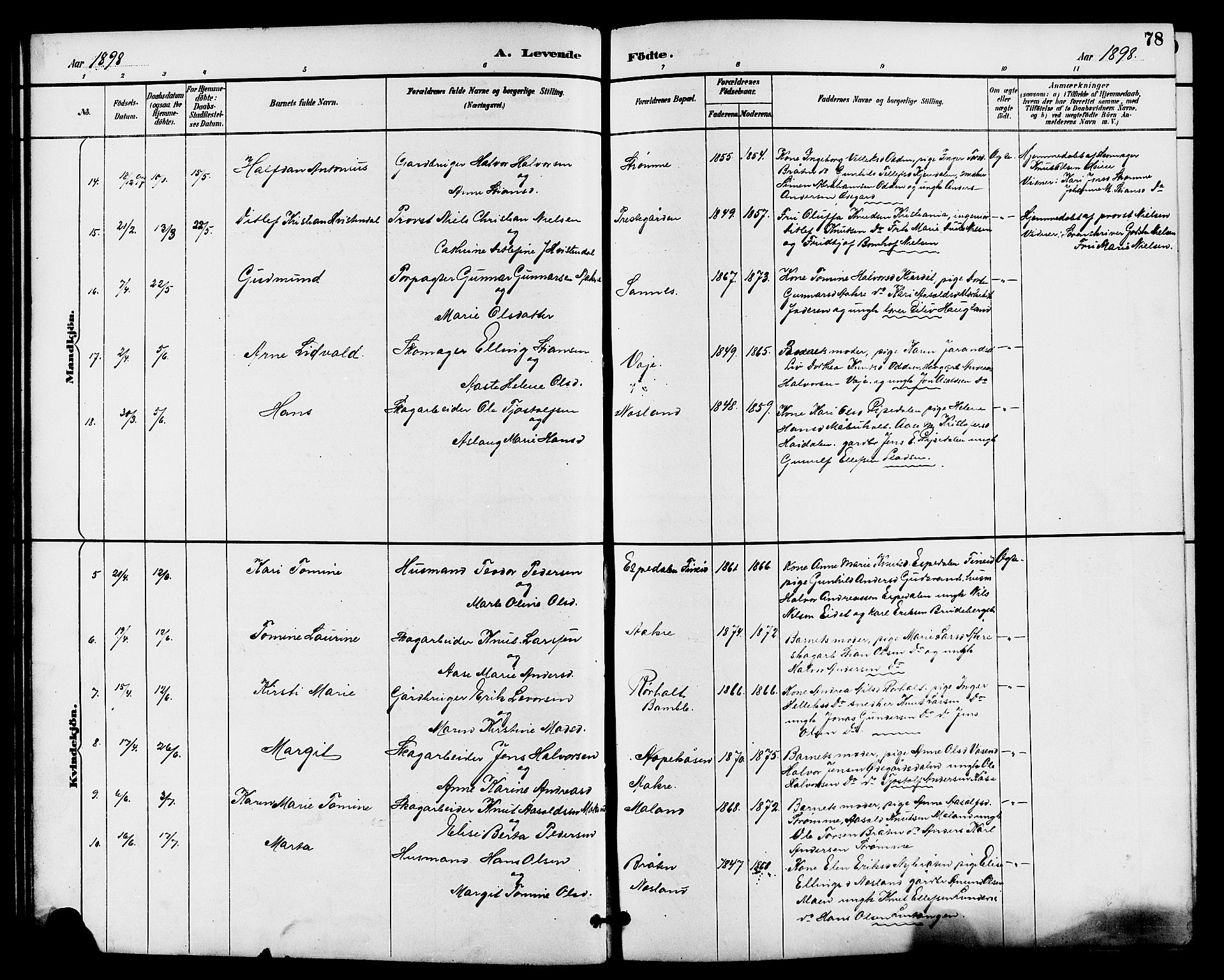 Drangedal kirkebøker, SAKO/A-258/G/Ga/L0003: Parish register (copy) no. I 3, 1887-1906, p. 78