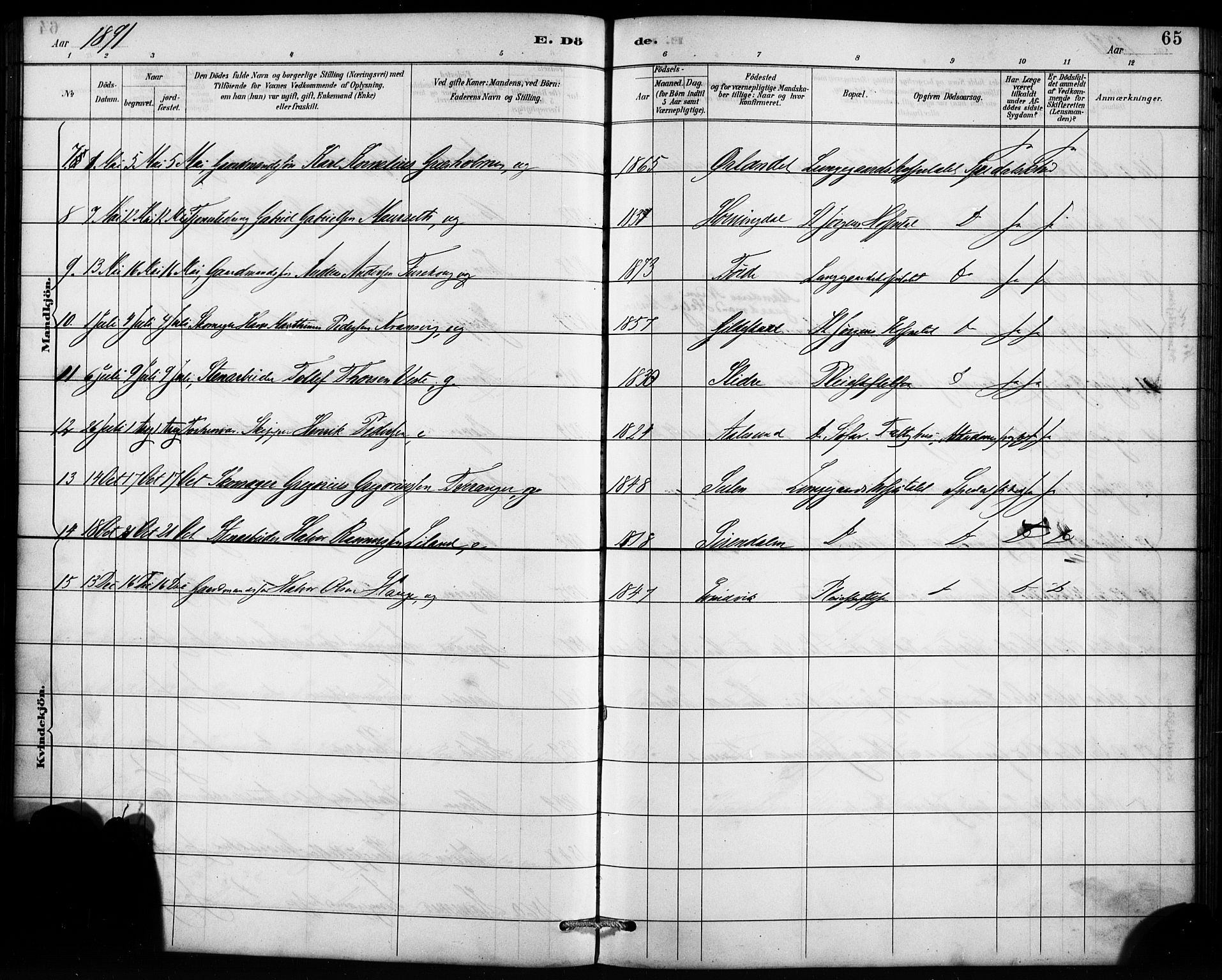 St. Jørgens hospital og Årstad sokneprestembete, AV/SAB-A-99934: Parish register (official) no. A 13, 1886-1906, p. 65