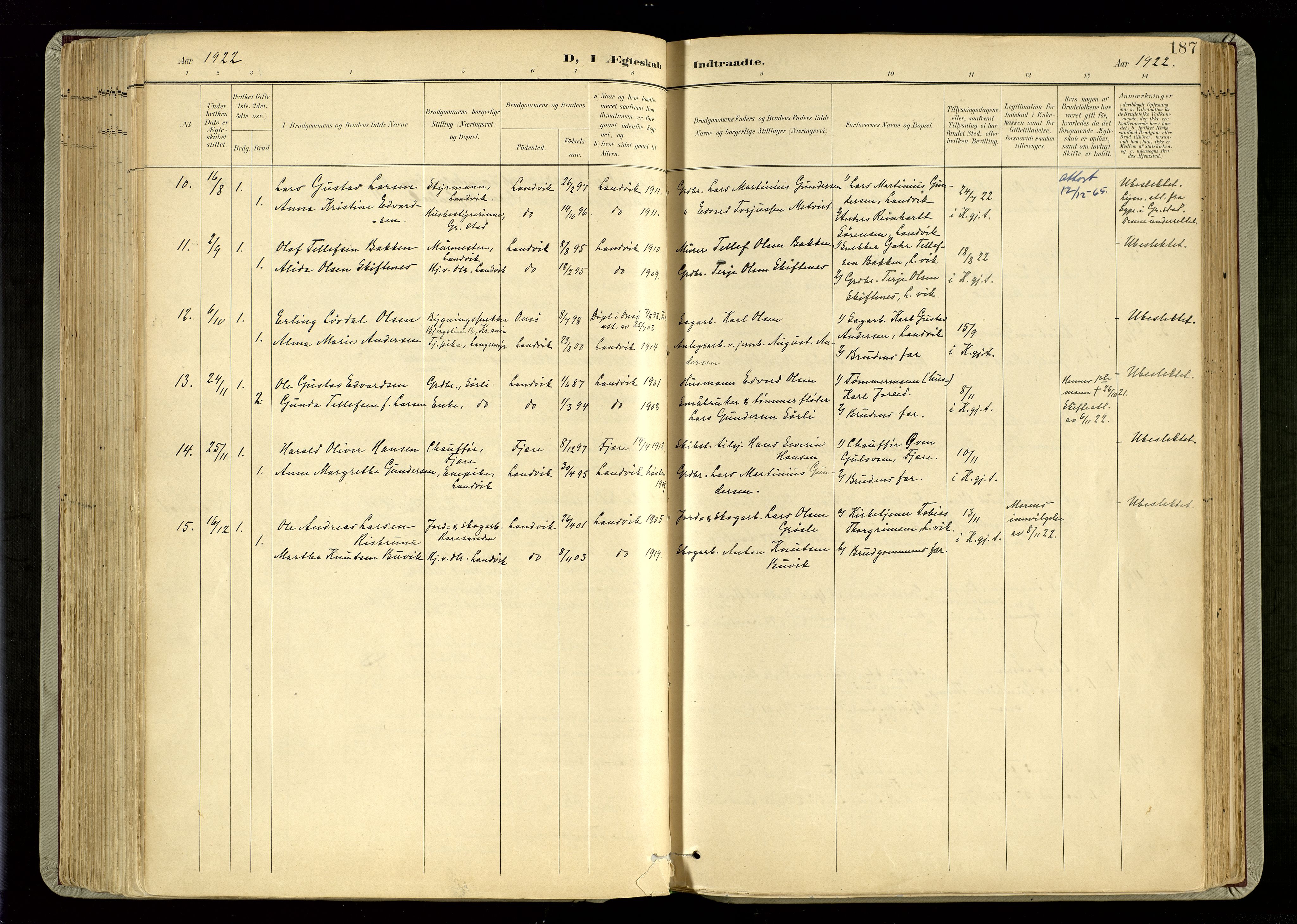 Hommedal sokneprestkontor, SAK/1111-0023/F/Fa/Fab/L0007: Parish register (official) no. A 7, 1898-1924, p. 187